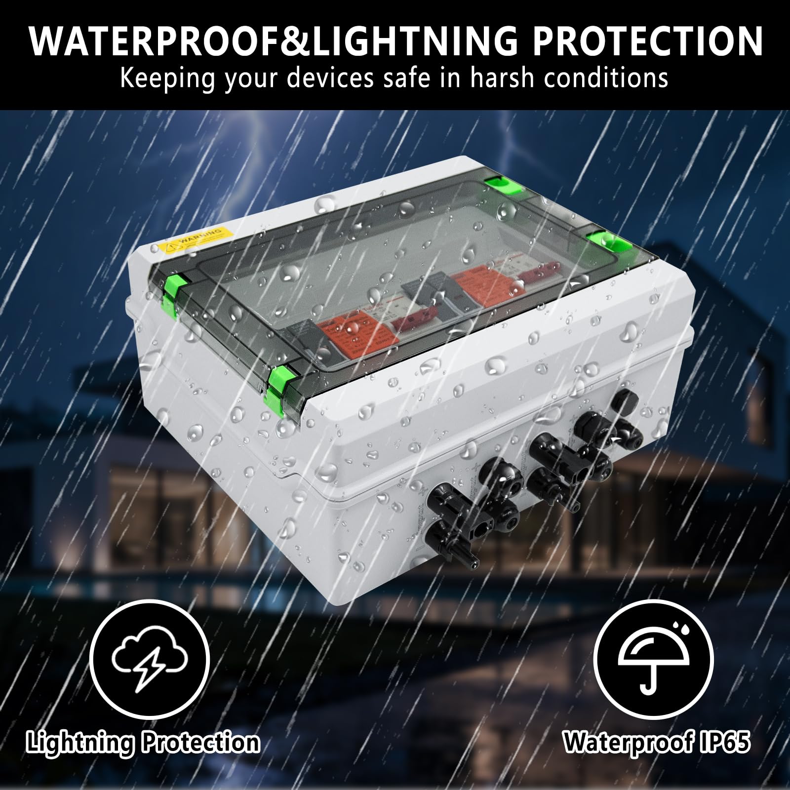 DC500V Solar Combiner Box IP65 2-In-2-Out 32A wyłącznik z ochroną przeciwprzepięciową i bezpiecznikiem, skrzynka łącząca PV, wodoodporna obudowa IP65, do systemów paneli słonecznych