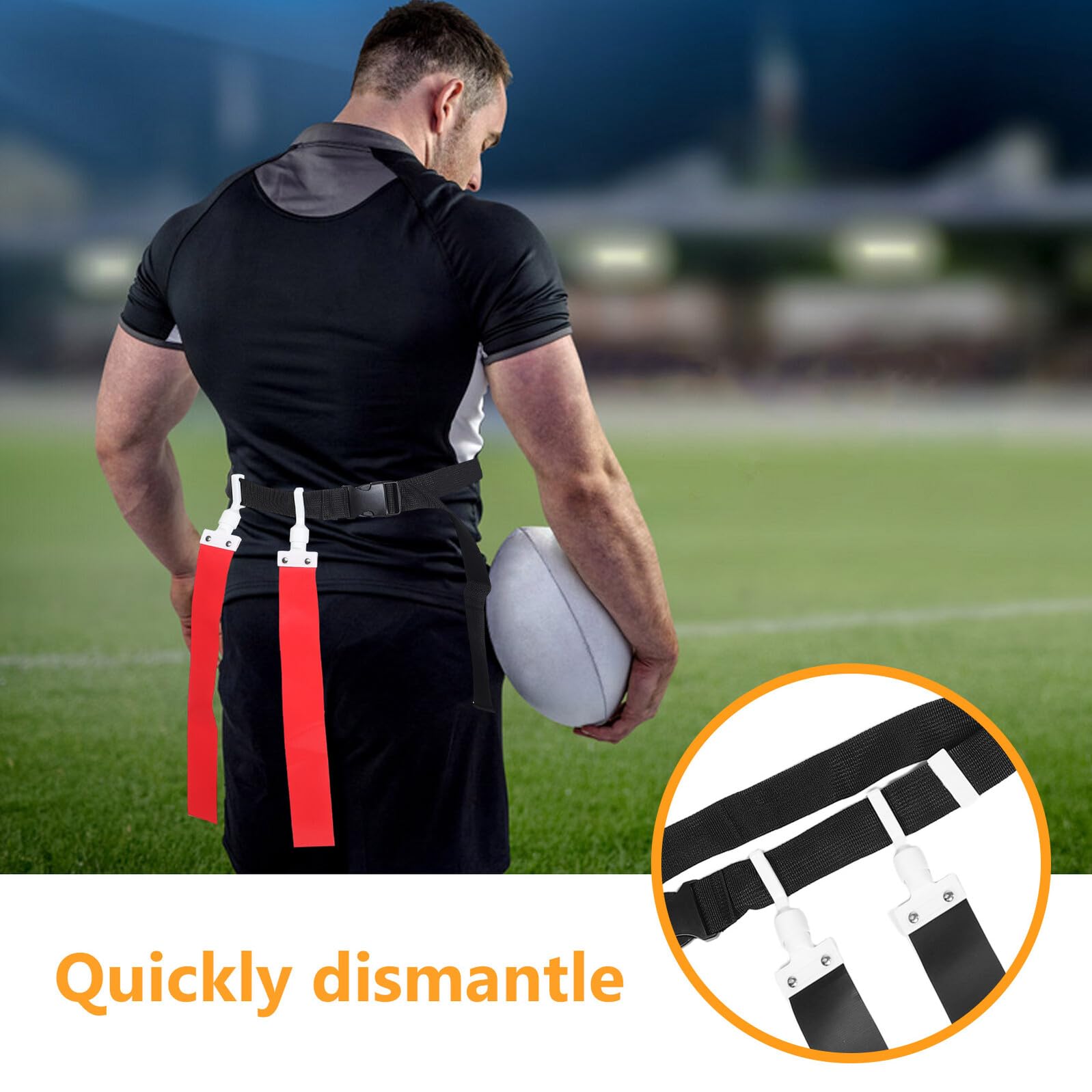 MAGICLULU Ceintures de Flag Football Ajustables en Nylon Résistant 2 Pièces Rouge et Noir pour Entraînement et Matchs Extérieurs, Accessoire Essentiel pour Jeu Rapide et Cohésion D’équipe