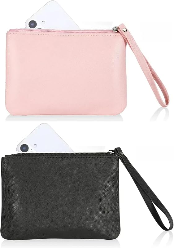 Kit com 2 necessaires pequenas SeBUCUOO com zíper, nylon, alça de pulso, preta e rosa