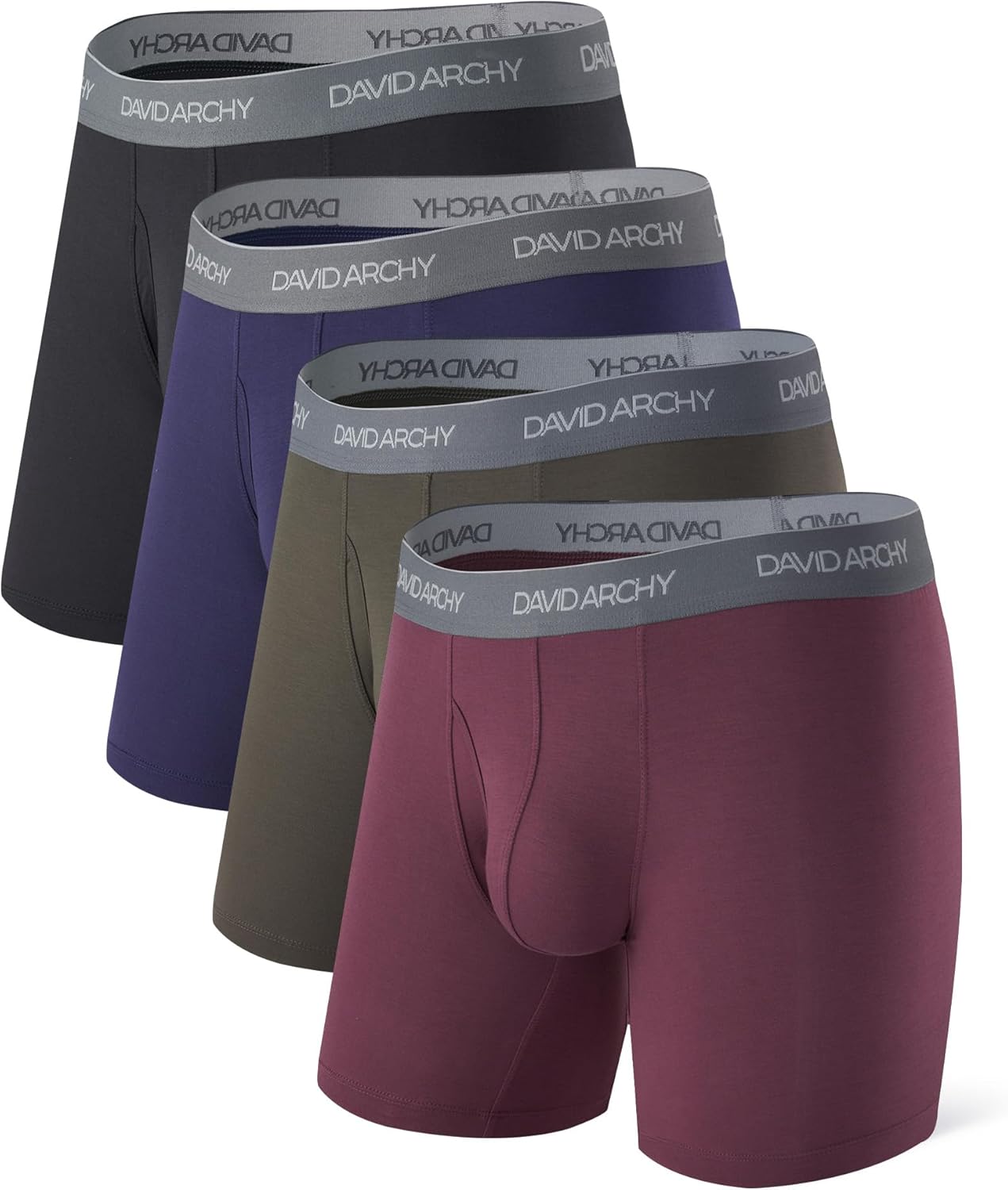 DAVID ARCHY Mens Underwear Wicking-Moisture Cooling Rayon Made From Bamboo Boxer Briefs with Support Pouch Fly 4 or 7 Pack