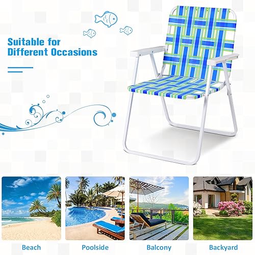 Miniatura 7 de Safstar - Juego de 6 sillas de playa, sillas plegables portátiles con marco de acero estable y reposabrazos cómodo, carga de hasta 265 libras,