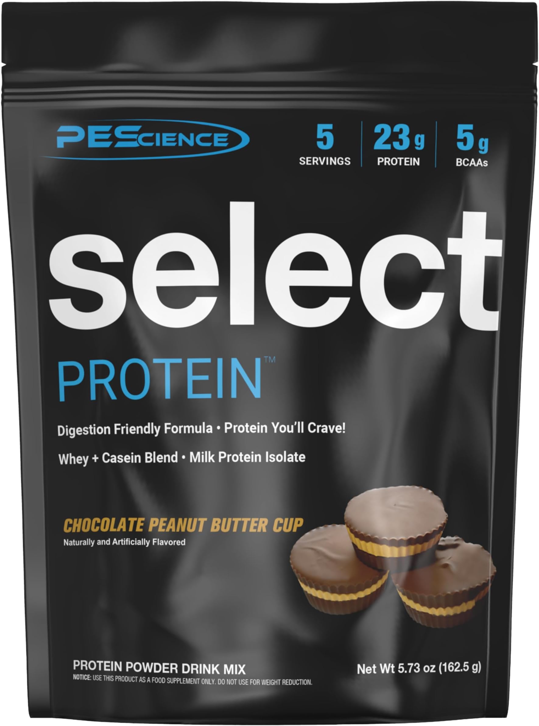 PEScience Select Protein Powder, Whey and Casein Blend, Lean Protein Powder for Women and Men, Low Calorie, Low Carb, Keto Friendly, Gluten Free, Chocolate Peanut Butter Cup - 5 Servings