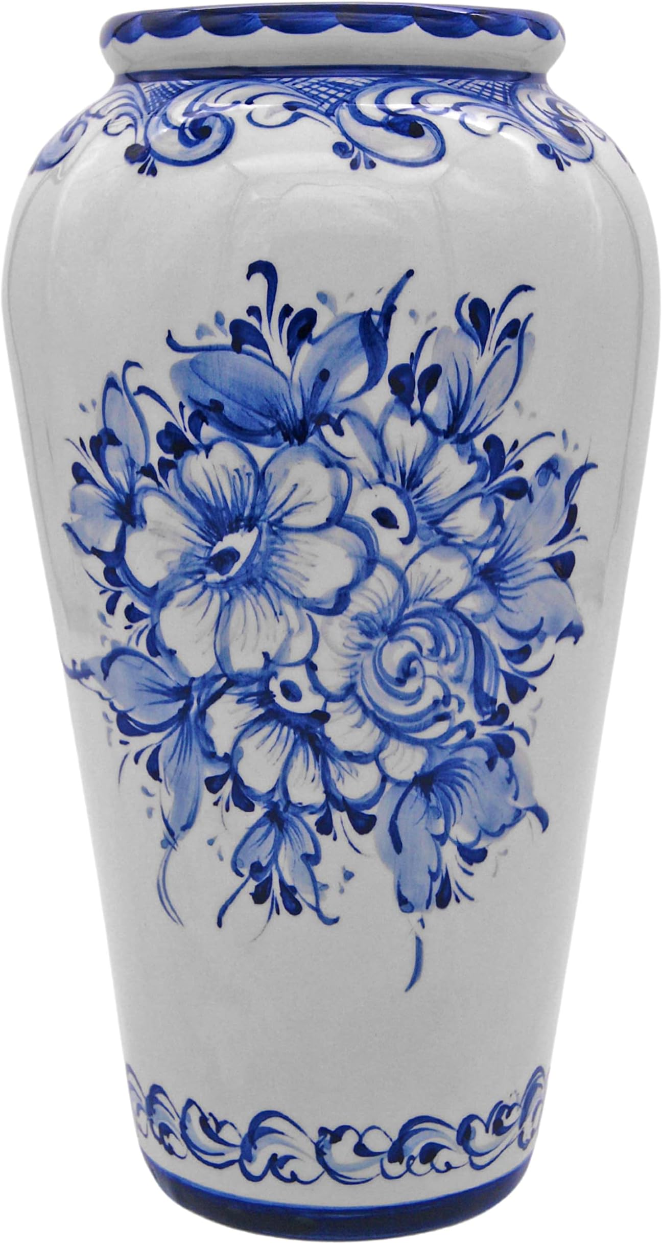 Hand Painted Blue & White Portuguese Pottery Ceramic Flower Vase