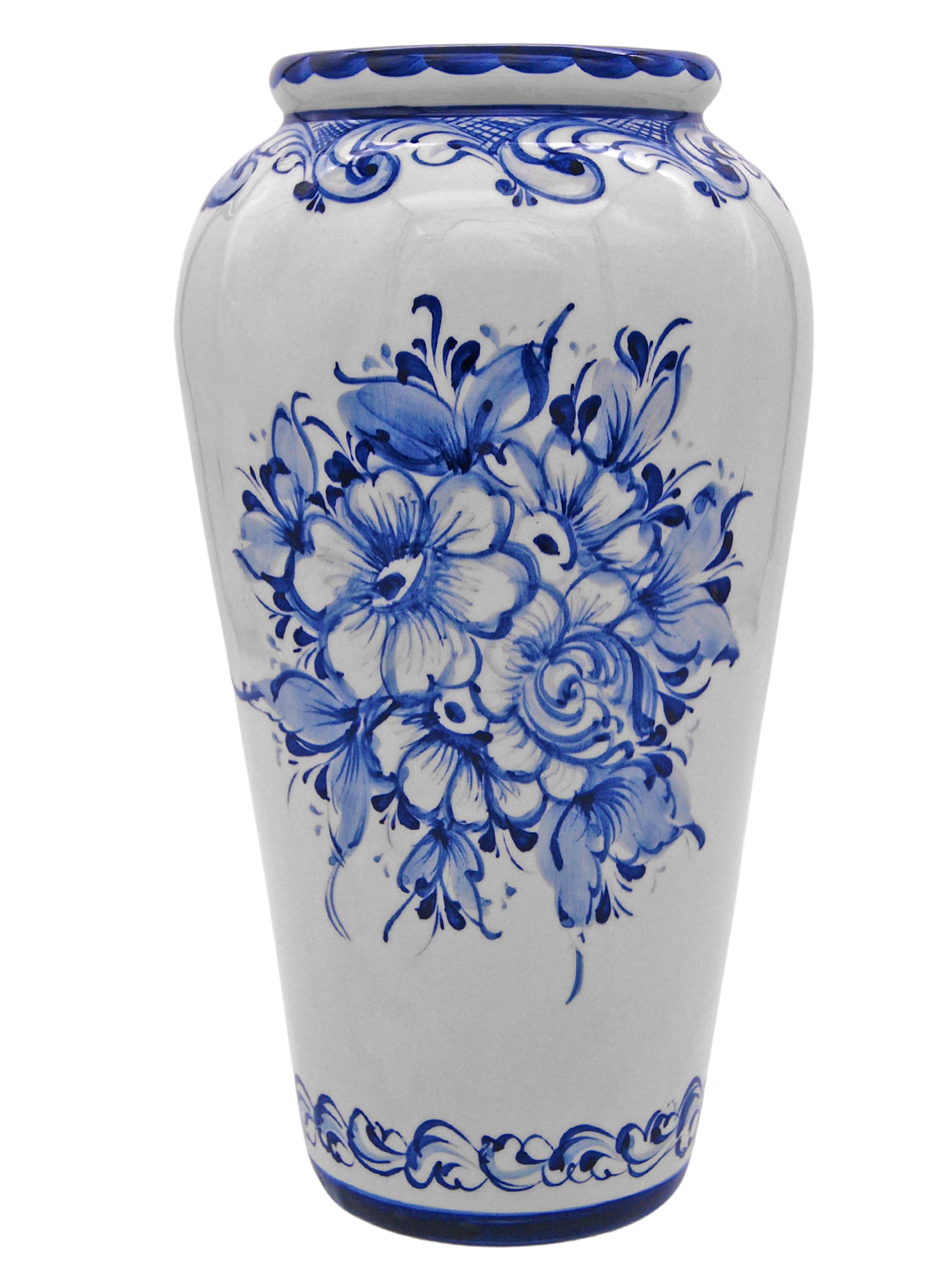 Hand Painted Blue & White Portuguese Pottery Ceramic Flower Vase