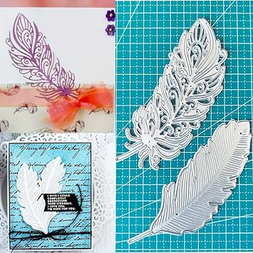 2Pcs Leaves Pattern Feathers Dies Cuts for Card Making, Cutting Dies, Metal Die Cutting Mold, Scrapbooking Dies, DIY Etched Embossing Stencil for Craft