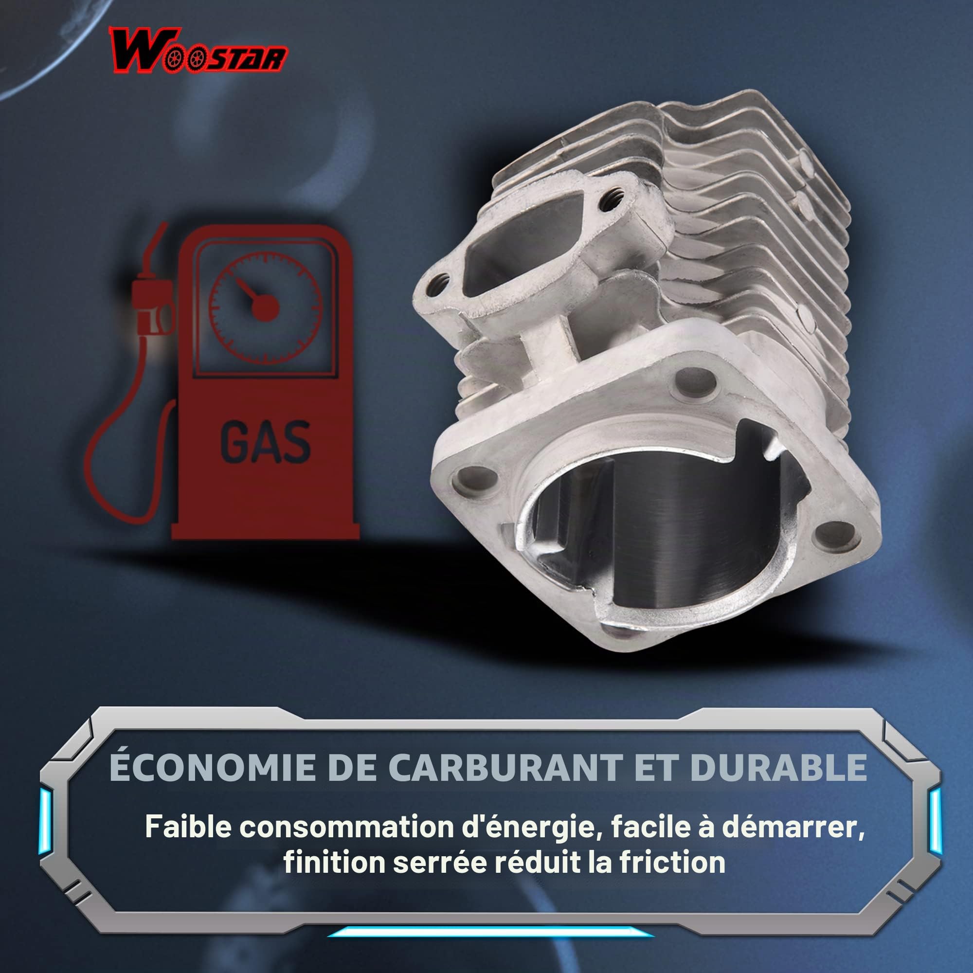 WOOSTAR 44mm Cylindre avec Kit de Piston Remplacement pour 43cc 49cc Cylindre Alésage 2 Temps Scooter Essence Mini Poche Vélo