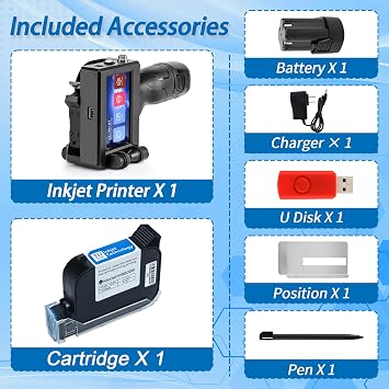 Handheld Inkjet Printer, MS-C10 Portable Handheld Printer Gun with Fast-Drying Solvent Cartridge for QRCode Barcode Production Date Time Logo Batch Number on Any Surface(0.5 Inch Nozzle)