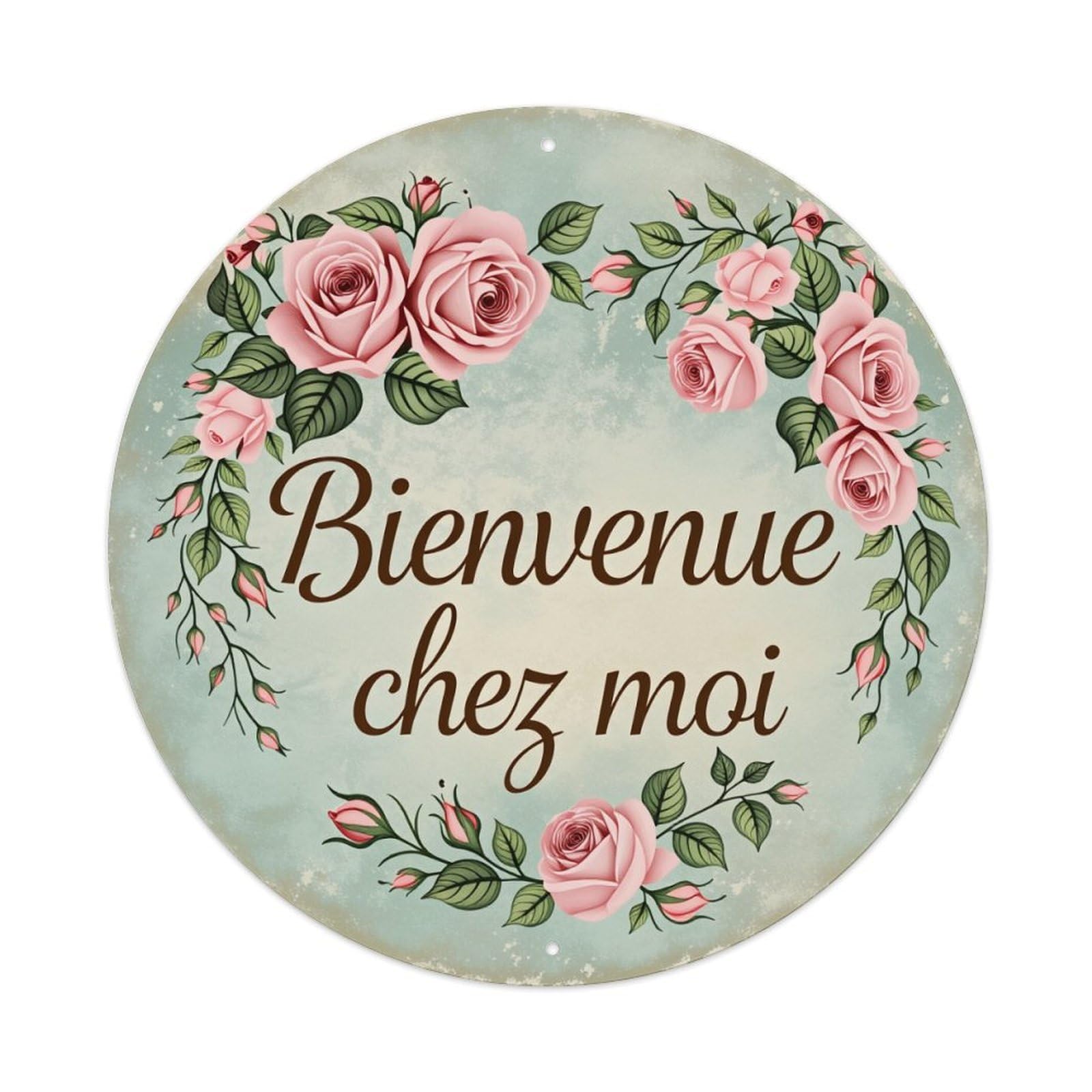 Floral Rose Wreath Welcome Sign Round Tin Sign Vintage Style Metal Sign Home Bar Garden Wall Plaque Decor Metal Poster 8x8 Inch