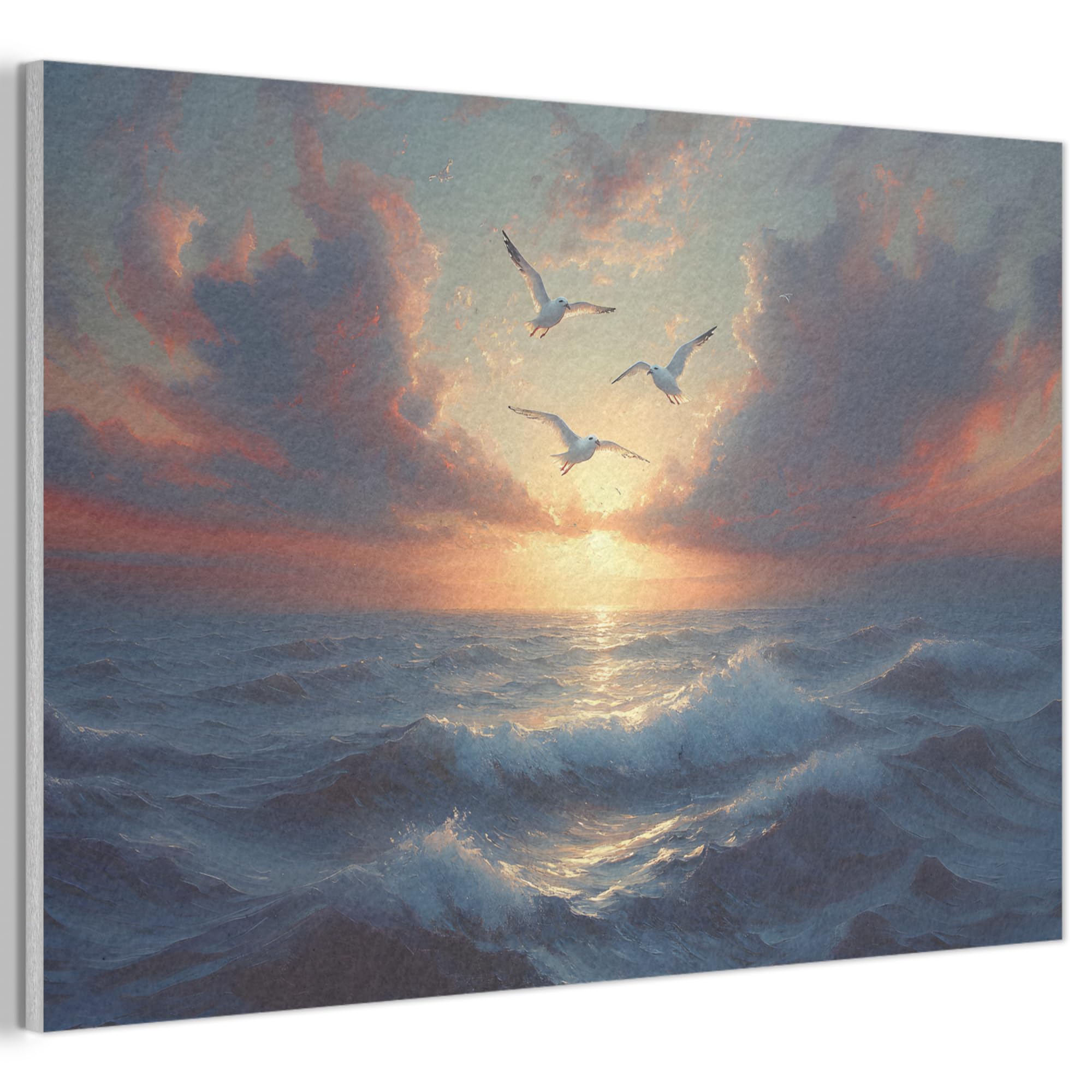 MuchoWow© Felt Panel 90x60 cm House Touch for Living Space Modern Visuals Decoration Wall Art Seagulls - Sunset - Sea - Clouds