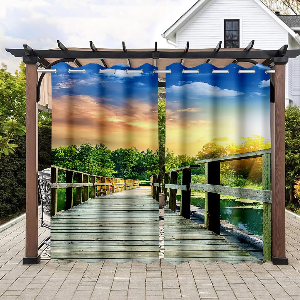 Hiseng Cortina de Exterior Impermeable, 2 Pieza Opacas Cortinas Exterior Porche, 3D Paisaje Termicas Aislantes Frio y Calor para Terraza para Terraza Pergolas de Jardin (Galería,200x213cm)
