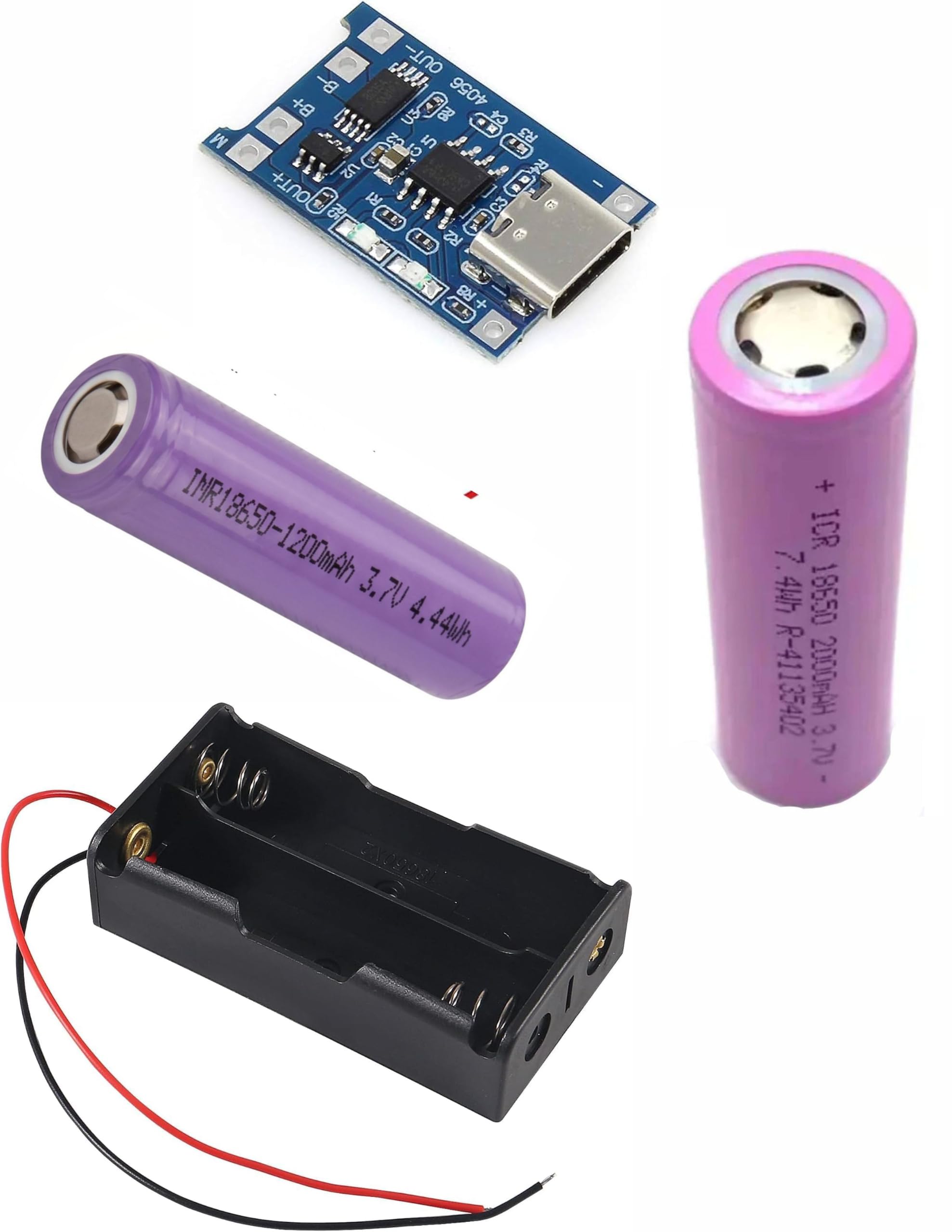 18650 x2 Cell Battery Holder Box with TP4056 Micro USB Charging Module | 3.7V 2000mAh Cells, Pack of 4, Lithium Rechargeable, USB Charging Converter, High Capacity-picture-23