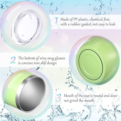 Miniatura 3 de Paquete de 12 vasos de vino de acero inoxidable sin tallo, vasos de vino de doble capa de 12 onzas con tapas y pajitas, copas de vino aisladas sin