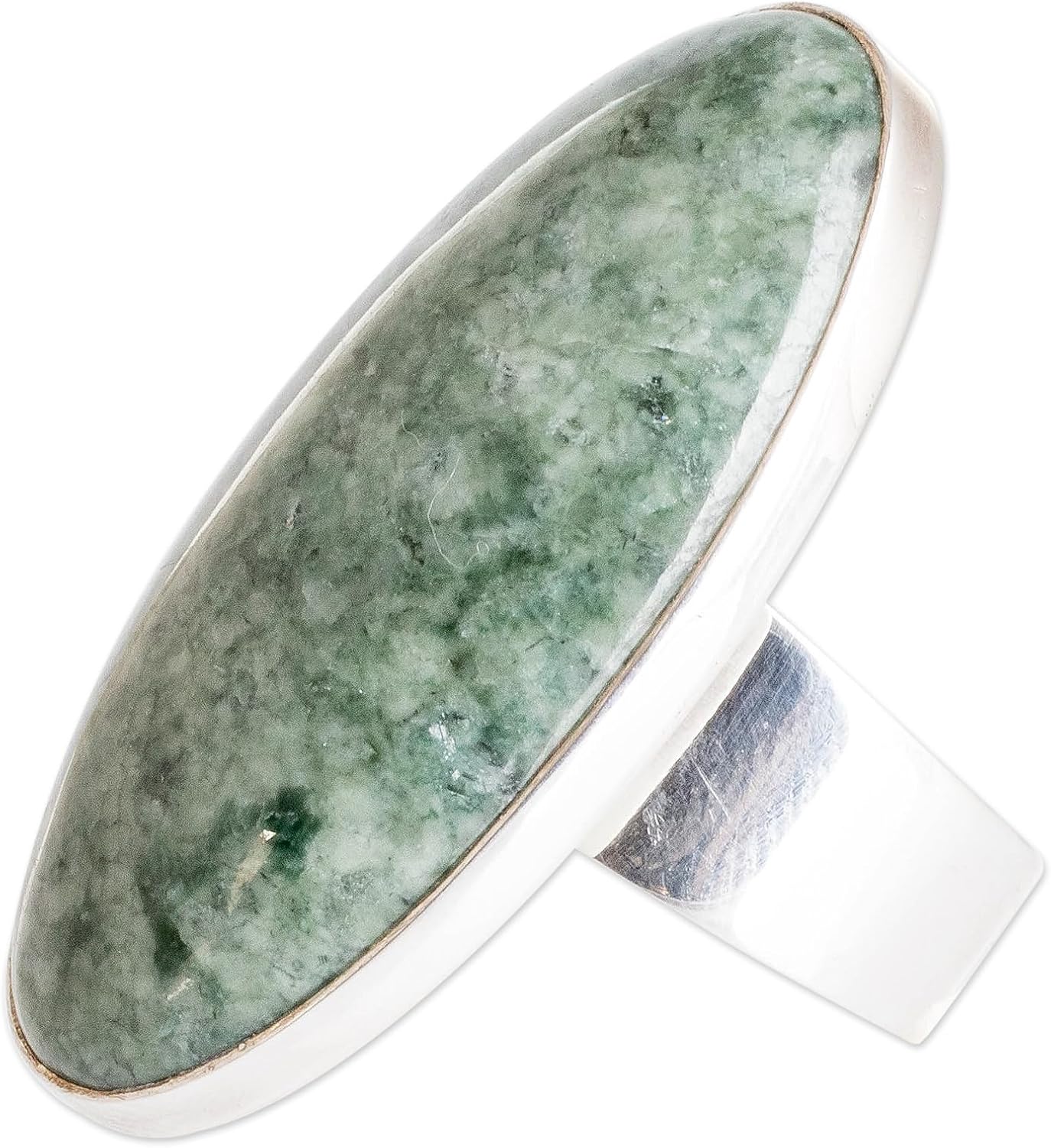 NOVICA Artisan Handmade Jade Cocktail Ring .925 Sterling Silver Green Single Stone Guatemala Hemlock 'Sixth Star'