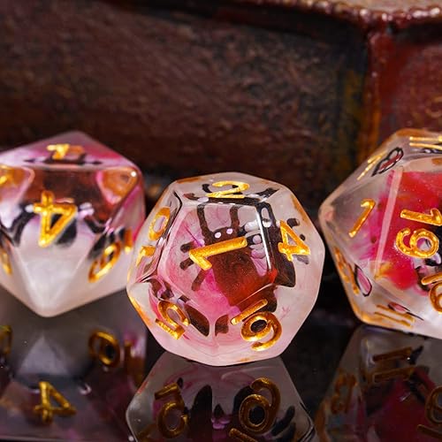 Miniatura 4 de Cusdie Dados DND de 7 troqueles, juego de dados poliédricos rellenos de animales, para juegos de rol, Dungeons and Dragons D&D, Pathfinder (araña