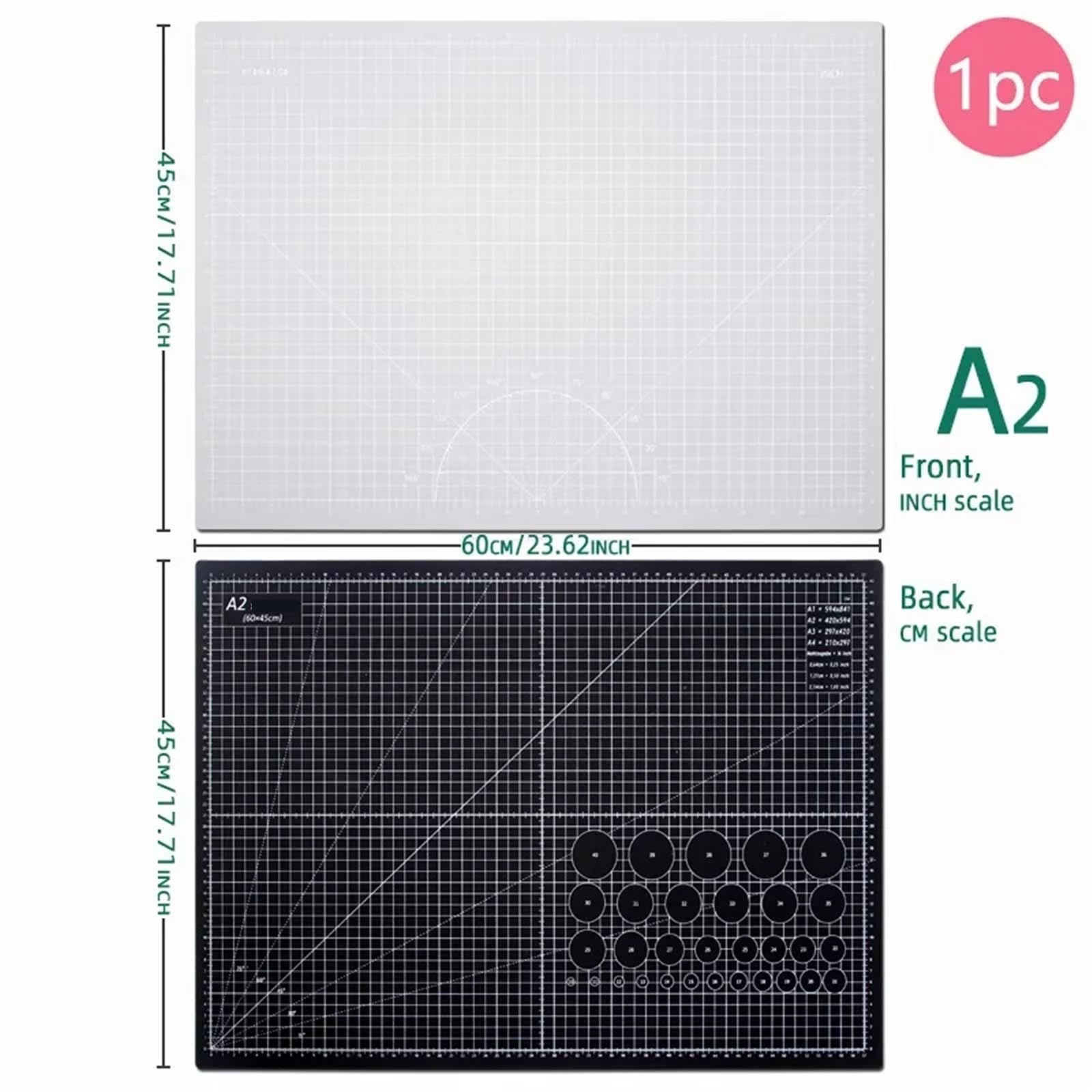 Tappetino Da Cucito Autorigenerante, Con Taglio Rotante In PVC A2 60x45 Cm Rosa-Viola