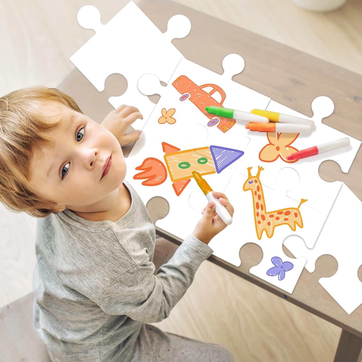Moodaily 48-Piece Jumbo DIY Blank Puzzle Kit 9x6 Inch Large White Cardboard Puzzles to Draw & Customize Make Your Own Jigsaw Puzzle Pieces for Classroom Decor Kids Adult DIY Arts Crafts Projects