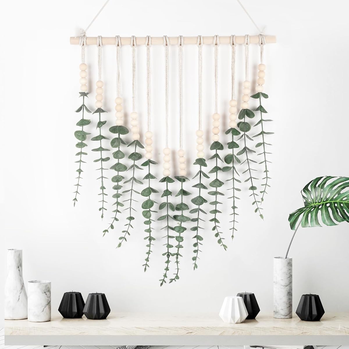 LB Artificial Eucalyptus Wall Hanging Decor, Fake Greenery Leaves with 16 inch Wooden Stick Green Plants Artificial Decor Eucalyptus Wall Art for Bedroom Bathroom Living Room Kitchen Decorations