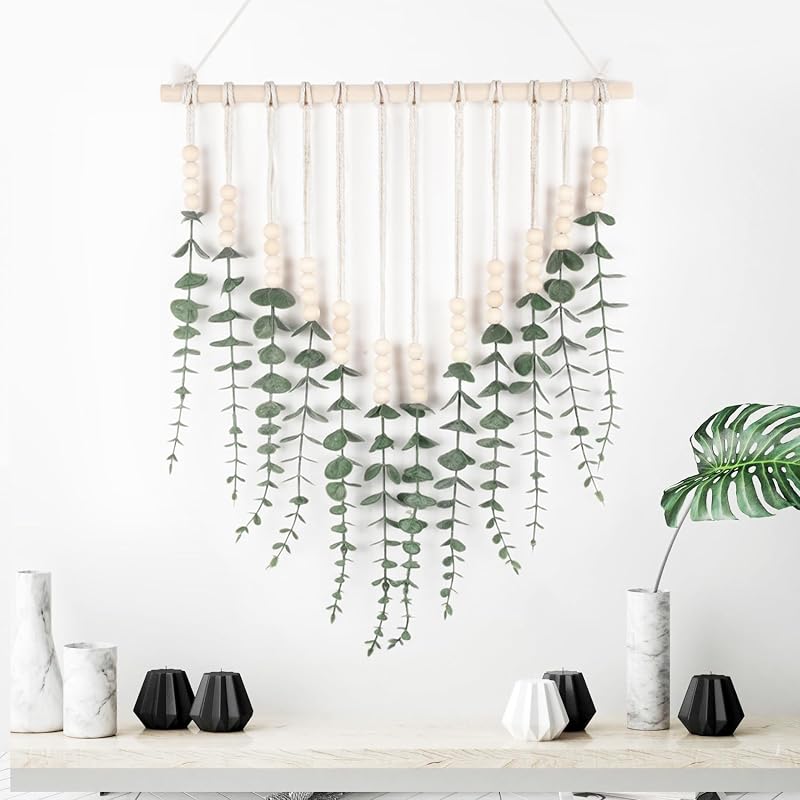 LB Artificial Eucalyptus Wall Hanging Decor, Fake Greenery Leaves with 16 inch Wooden Stick Green Plants Artificial Decor Eucalyptus Wall Art for Bedroom Bathroom Living Room Kitchen Decorations