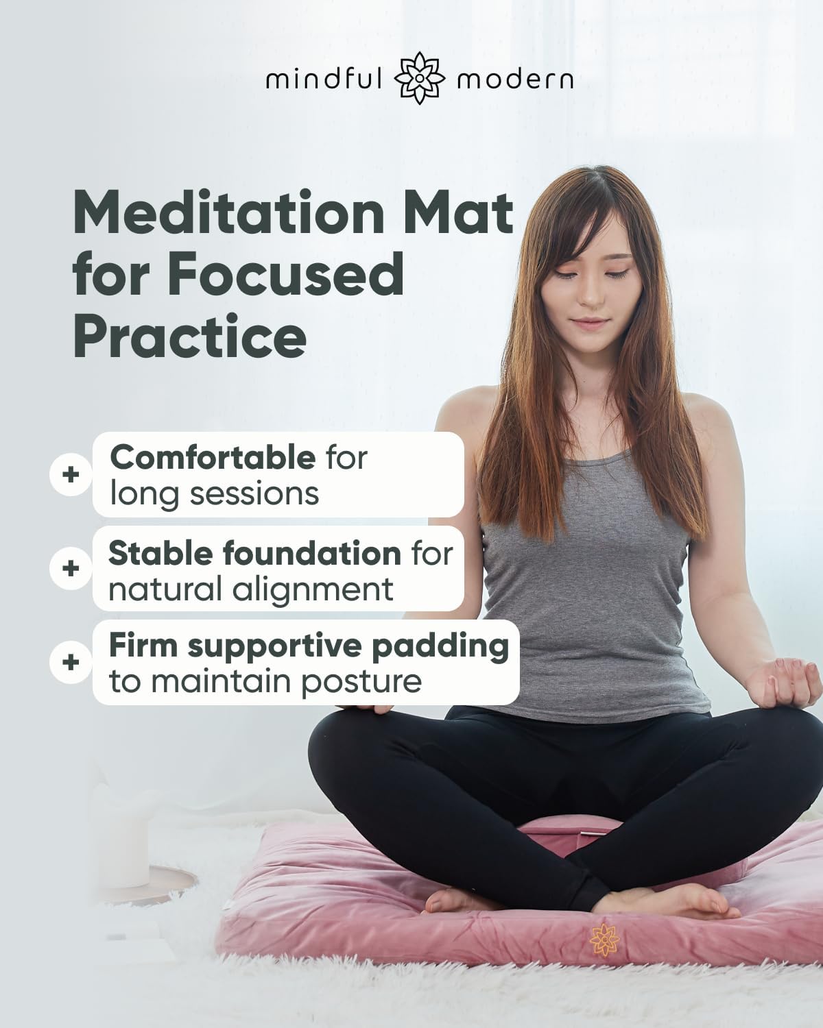 Mindful & Modern Zabuton Meditation Mat - Cotton Filled Yoga and Meditation Pad - Zabuton Meditation Cushion for Kneeling and Sitting Support - Large Rectangular Sitting Floor Pillow for Bench or Zafu