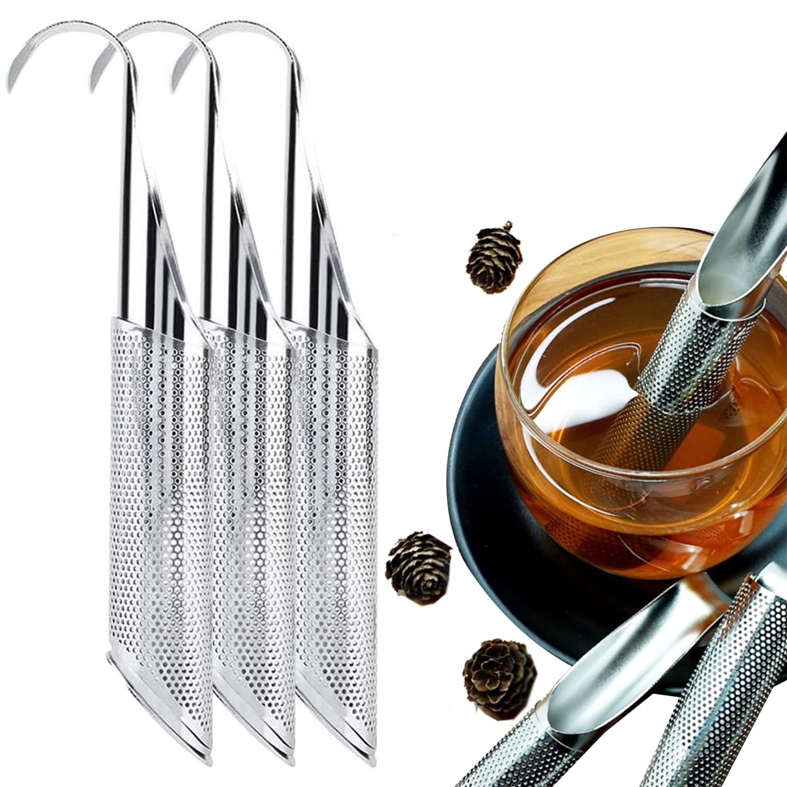 Mengyuan Tea Infuser 1/2/3/4 PCS Stainless Steel Tea Strainer Mesh Tea Filter Herb Infuser Tea Stainless Steel Tea Diffuser for Loose Tea Travel, Long-Handle Tea Filter for Tea, Rose, Coffee, Spice