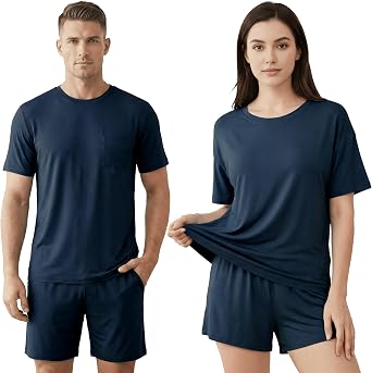 Womens and Mens Pajama Sets Cooling Viscose Made from Bamboo Short Sleeve Top and Shorts, Soft Sleepwear Loungewear