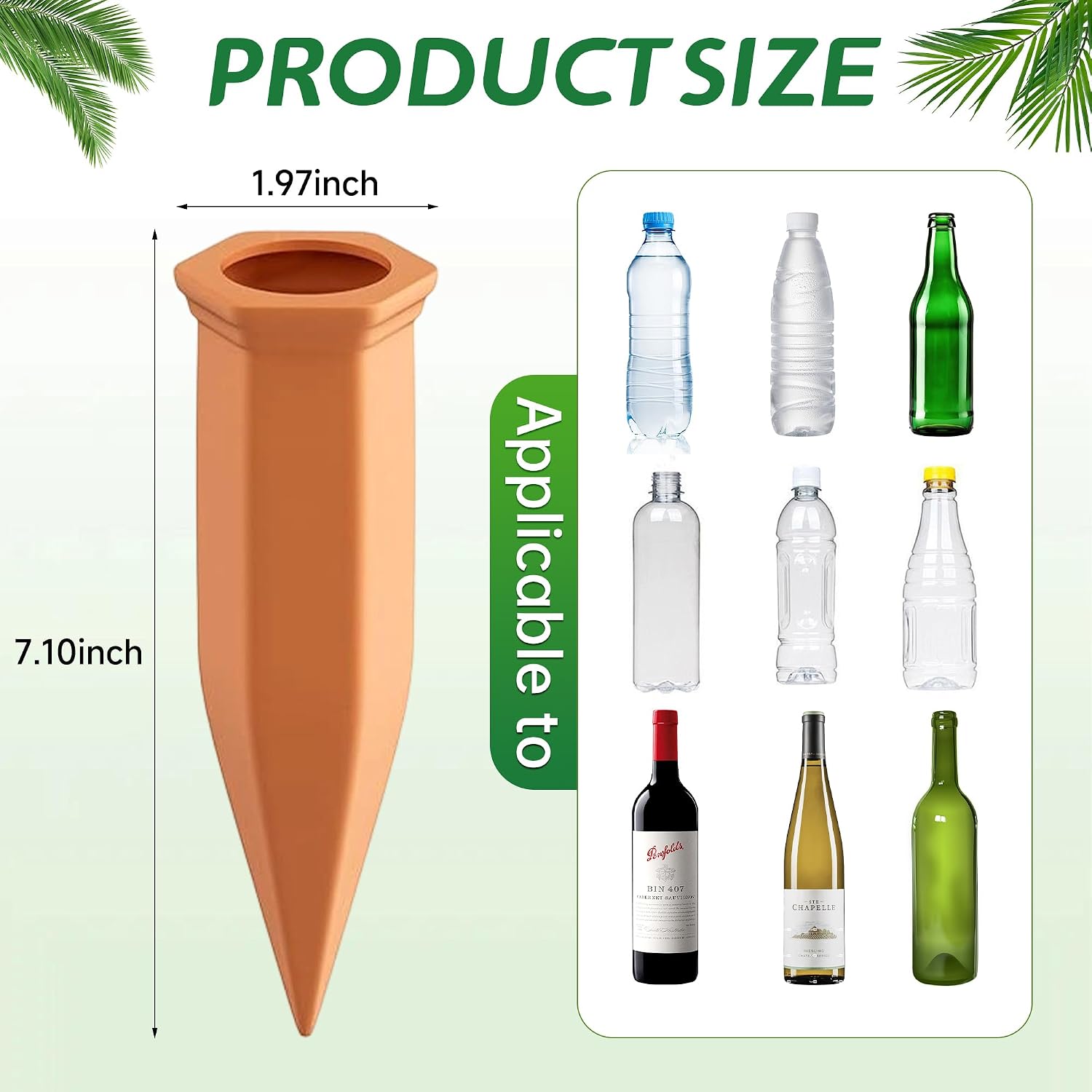 Large Clay Watering Spikes with Lids, Olla Spikes | 6 Pack Self-Watering Stakes for Indoor & Outdoor Planters | Terracotta Vacation Plant Waterer, Slow Release Devices with Rake