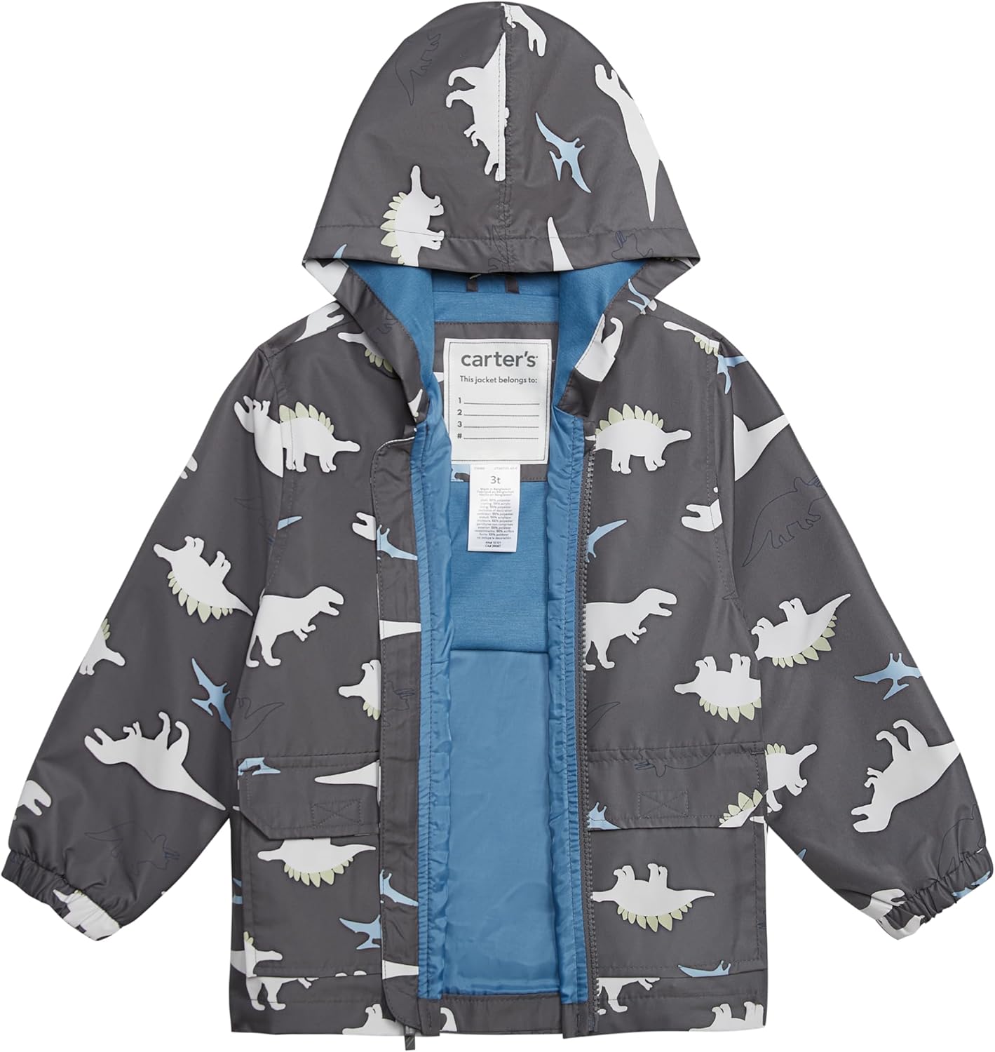 Carter's Boys Fun Fun Rainslicker Rain Coat, Dark Grey, 3T - Image 3