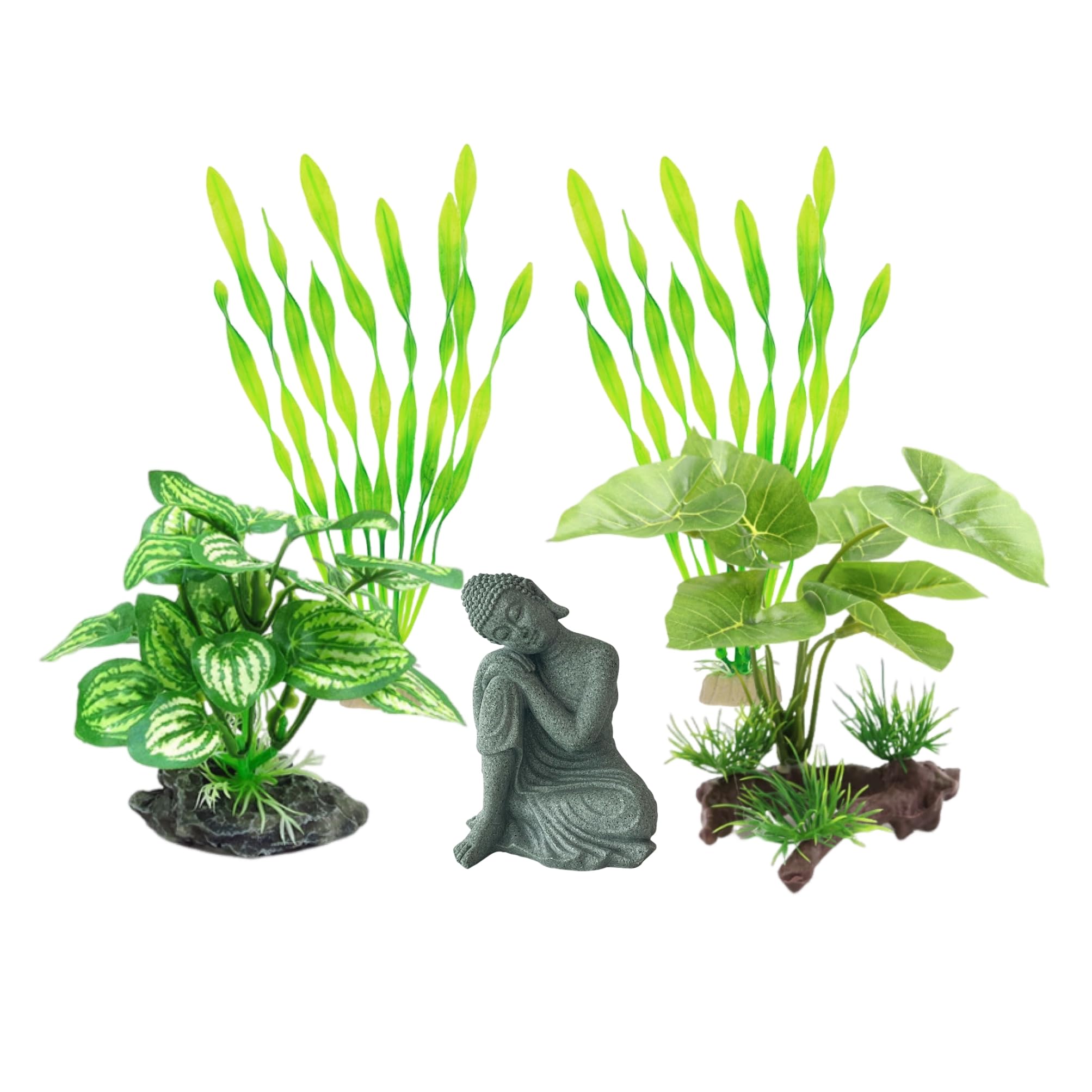 YZHZOM Fish Tank Decorations Set - Aquarium Buddha Statue Decorations, Plastic Plants Set, Betta Fish Tank Accessories