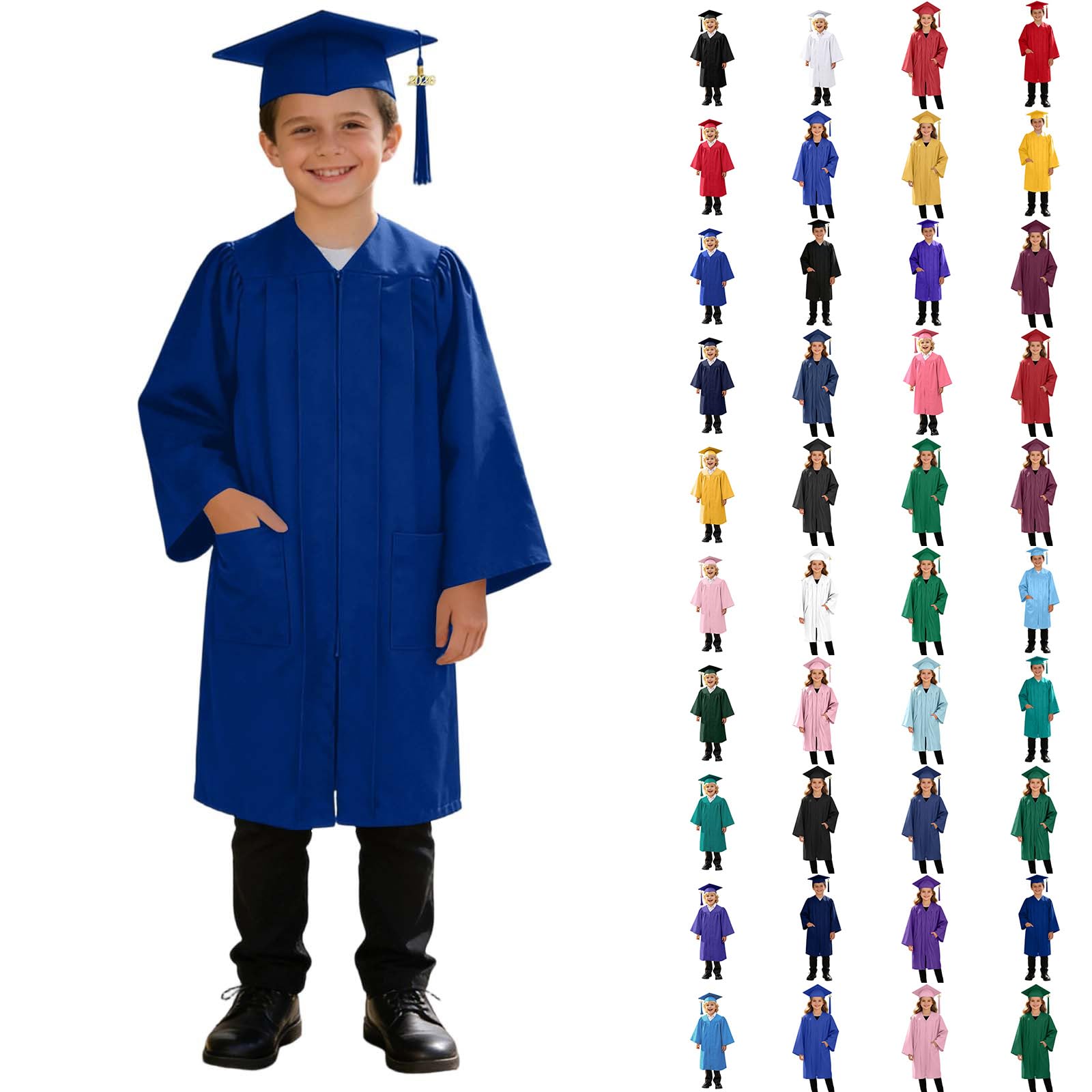 3 Piece Graduation Set for Kids, Gown, Cap, Gold 2026 Tassel, Unisex Boys Girls Preschool Kindergarten Primary School Graduation Gown and Cap Dress Up Props Costume, 39-Blue