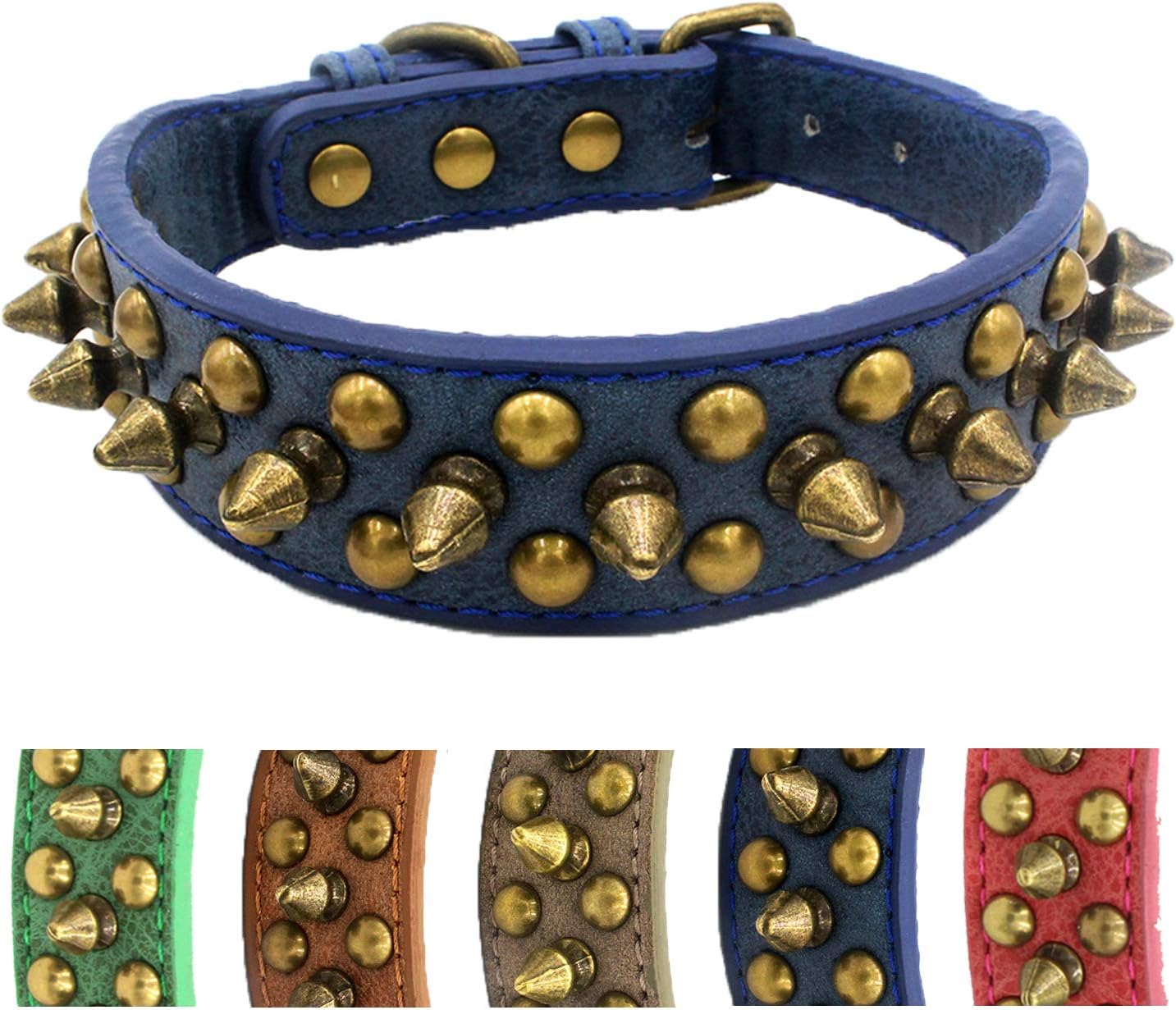 Spiked Dog Collar,Protect The Dog’s Neck from Bites. - Fit SmallMedium & Large Dogs (Retro Blue,M) Collar para perro con tachuelas y…