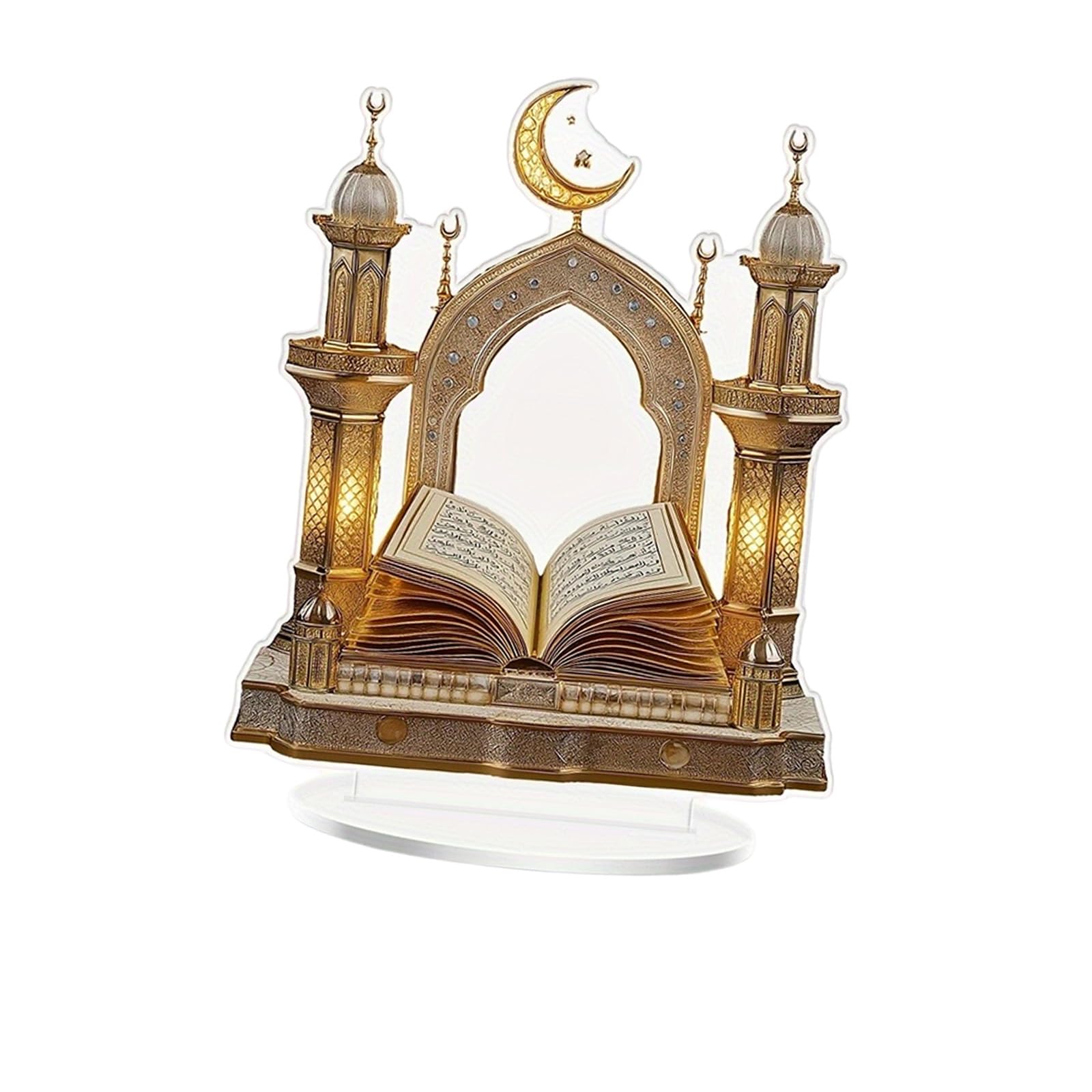 MINGLEA Acrylic Ramadans Table Decoration Islamic Eid Mubarak Moon Castles and Quran Ornament Table Sign Muslims Party Gift