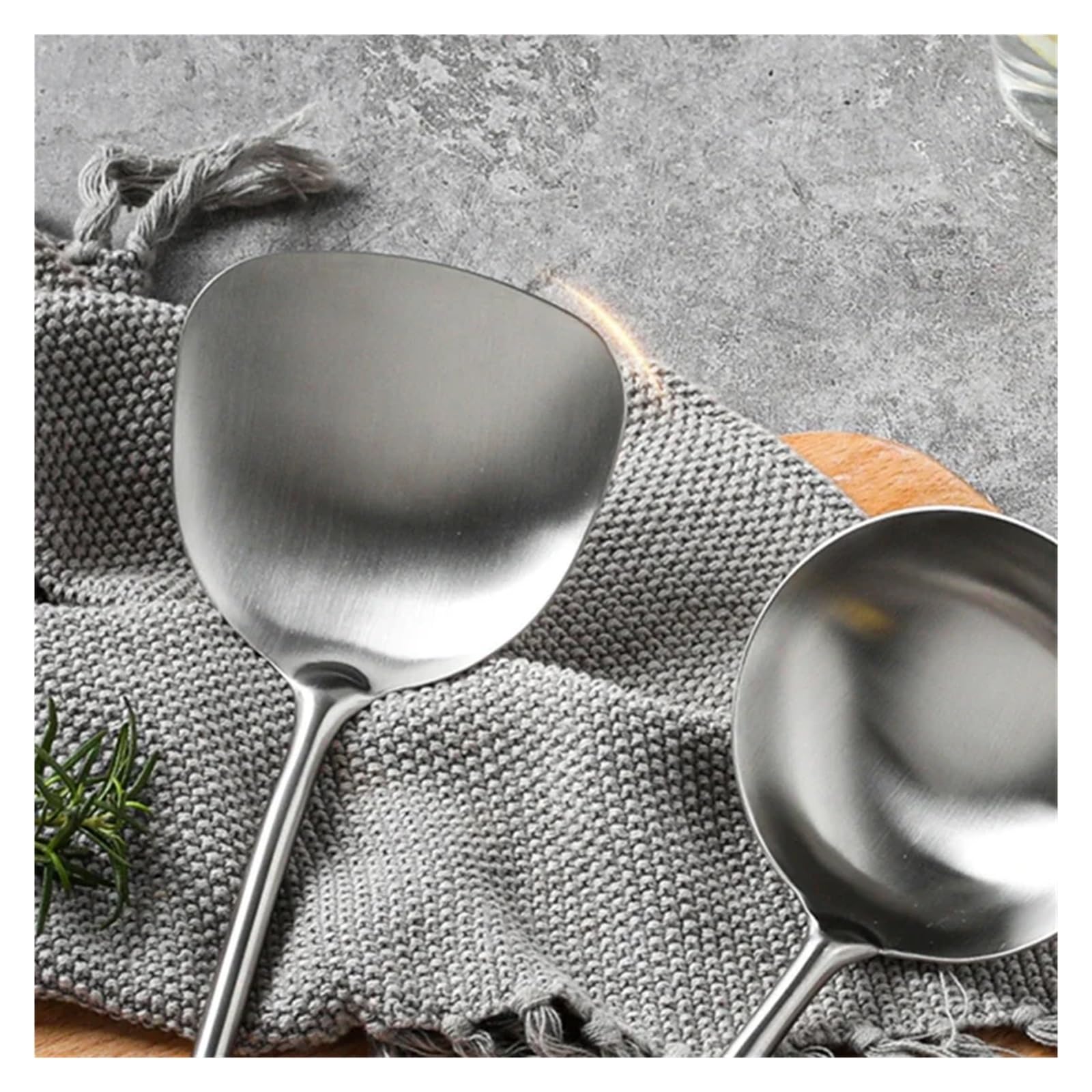 Cucharón de cuchara sopa Wok Turner acero inoxidable 304 con mango madera, utensilios cocina for colgar en la pared(AB)