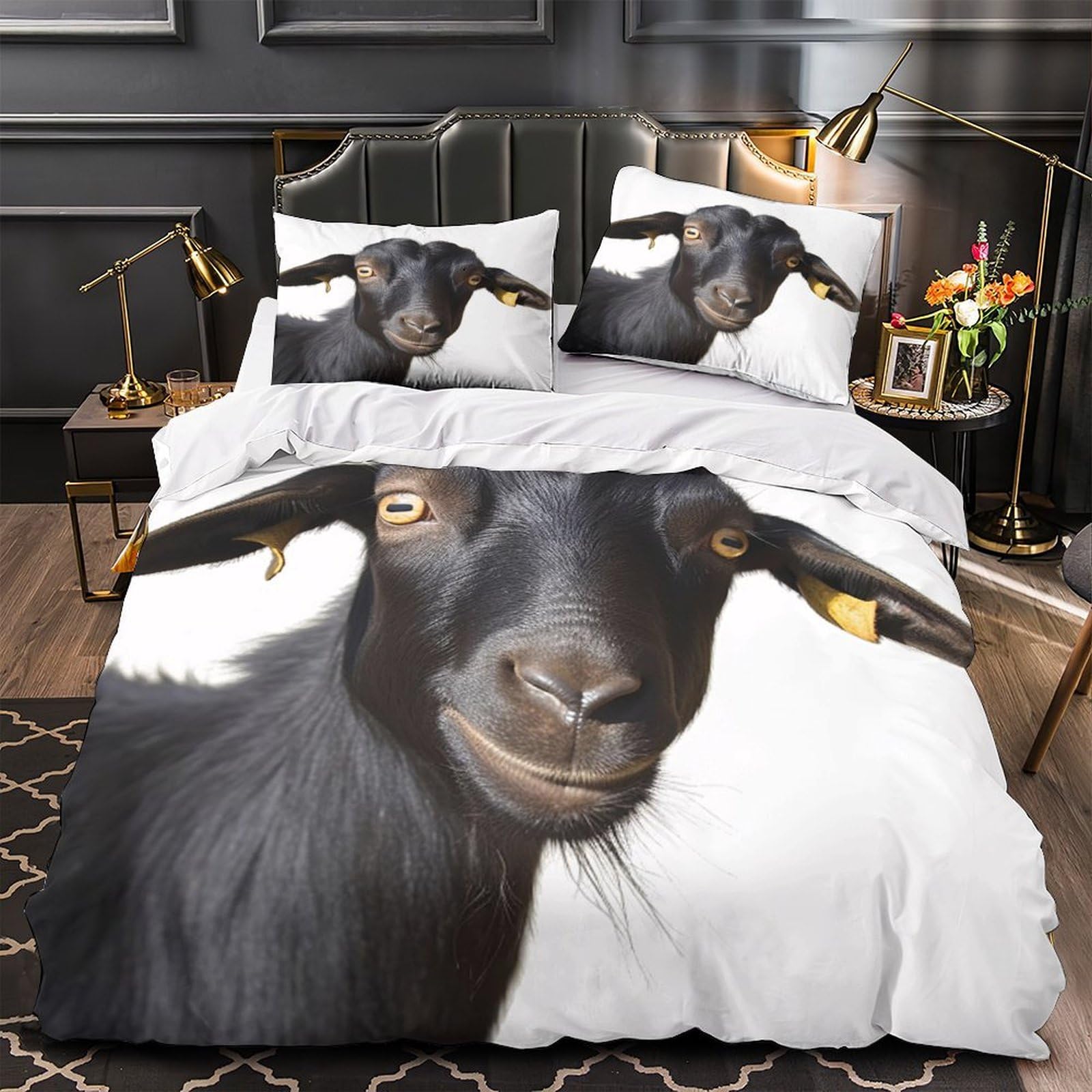 Parure de lit chien noir imprimé 3D en microfibre King 220x240 cm