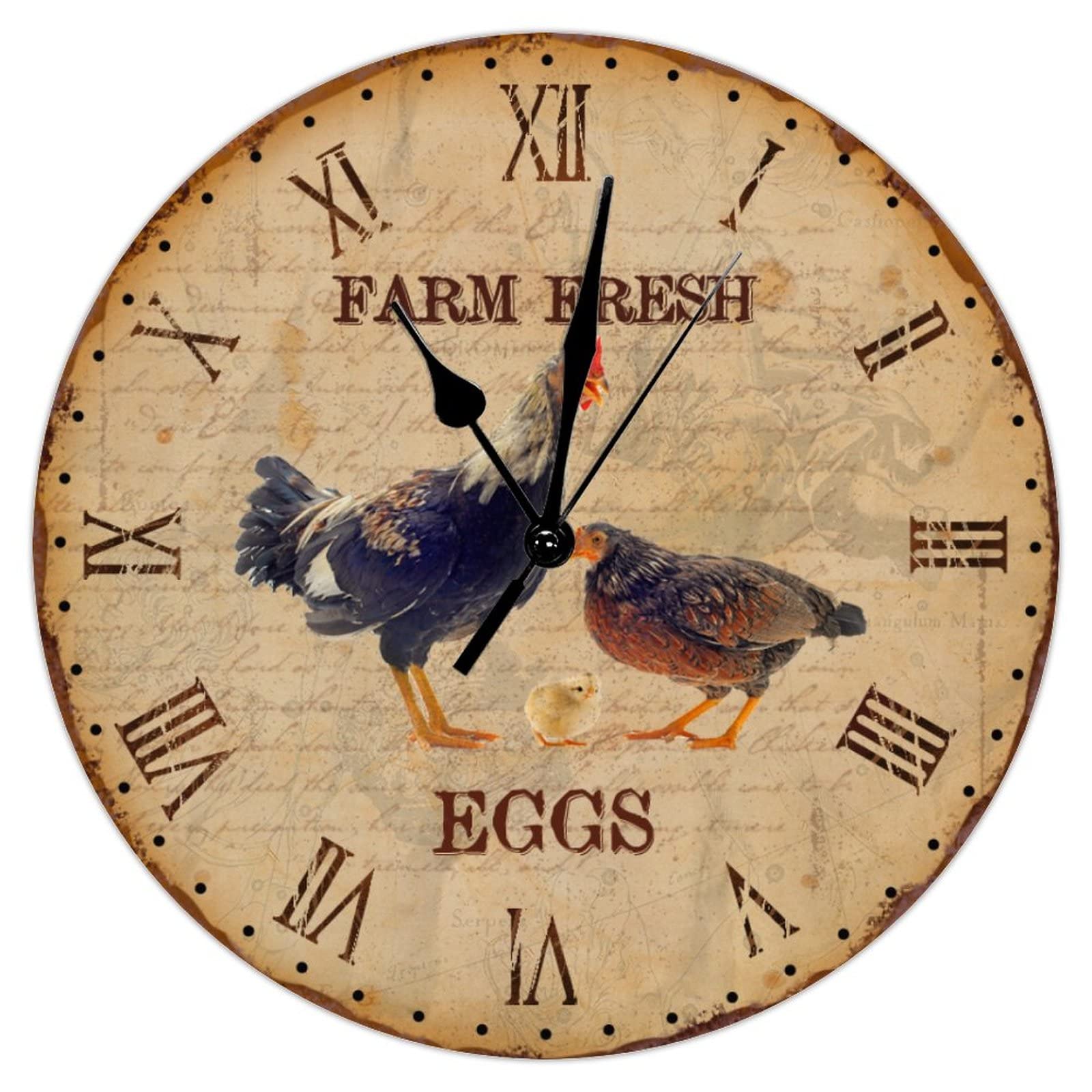 Horloge pour buanderie rustique et silencieuse à quartz motif coq vintage