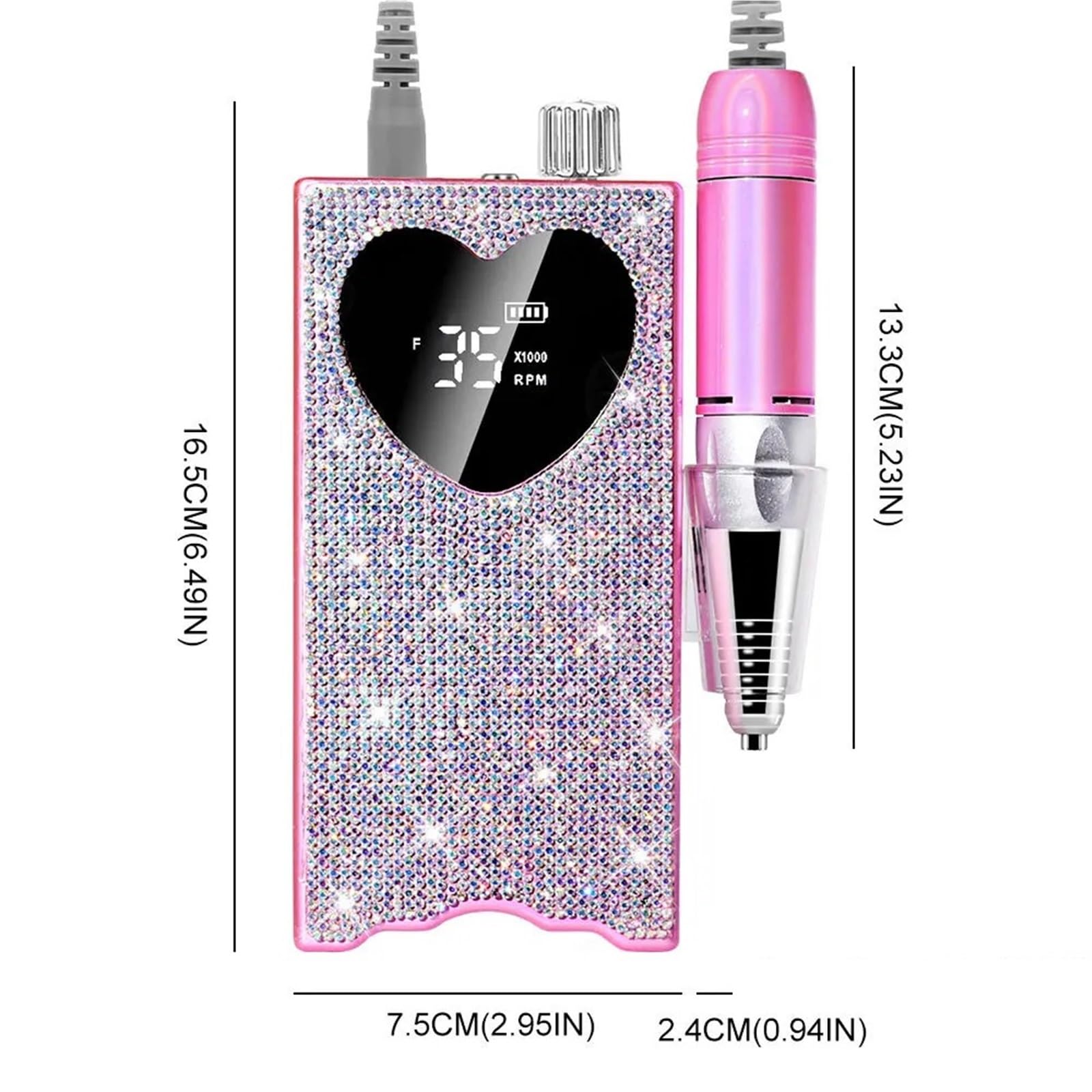 Lampa LED do paznokci, Akumulatorowa lampa UV LED do paznokci o mocy 96 W i frezarka z diamentowym wzorem w kształcie serca polerowania suszenia manicure(UV Lamp)