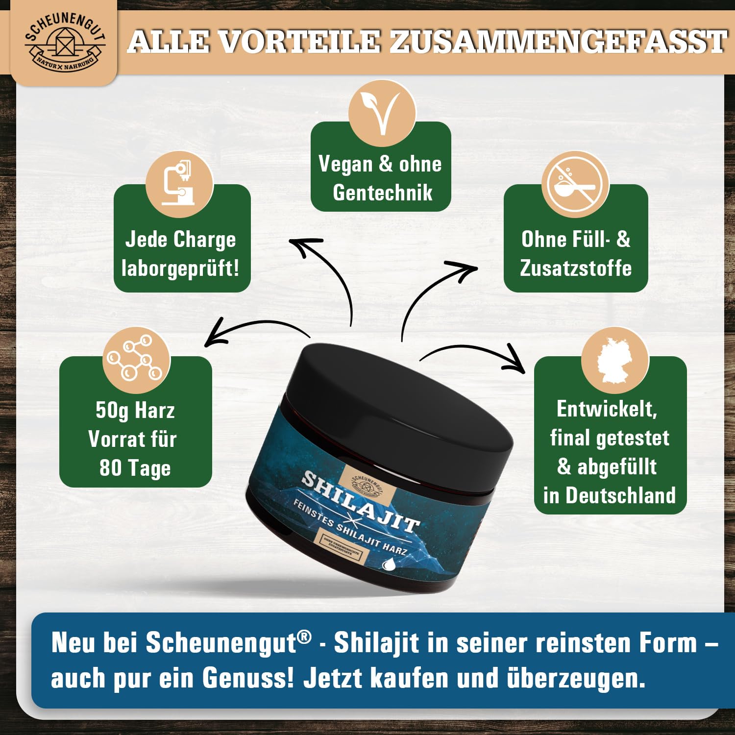 Shilajit Original Resin -WICHTIG: Zertifiziertes Shilajit Harz pur -50g- Herkunft 100% Himalaya aus Handernte +Dosierlöffel -Abfüllung in Deutschland- Laborgeprüft SCHEUNENGUT®
