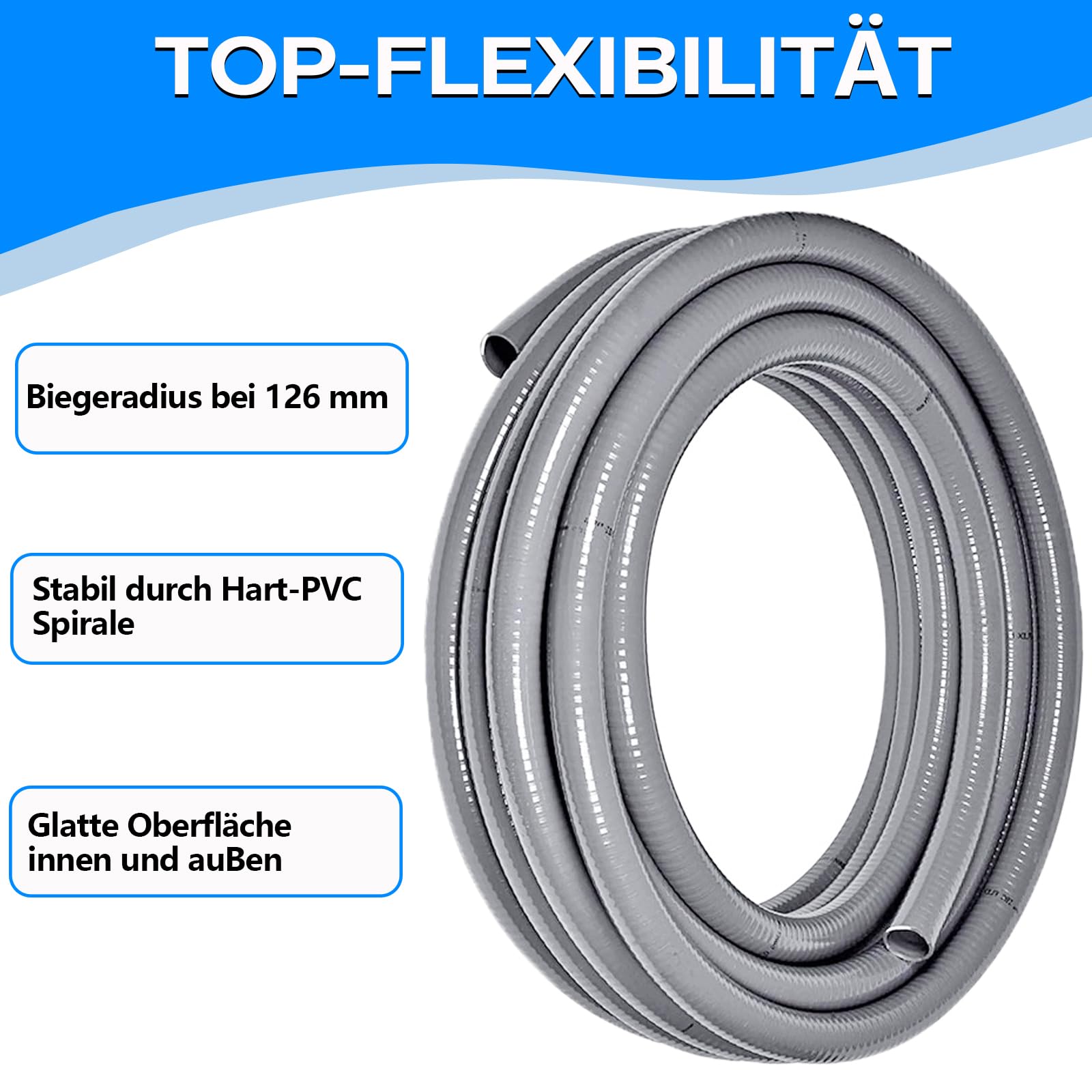 Warmfay Tubo flessibile in PVC, 10 m, diametro 50 mm, pressione di lavoro, 7 bar, tubo di pressione in PVC, flessibile e divisibile, tubo adesivo per piscina e stagno, di alta qualità, durevole e