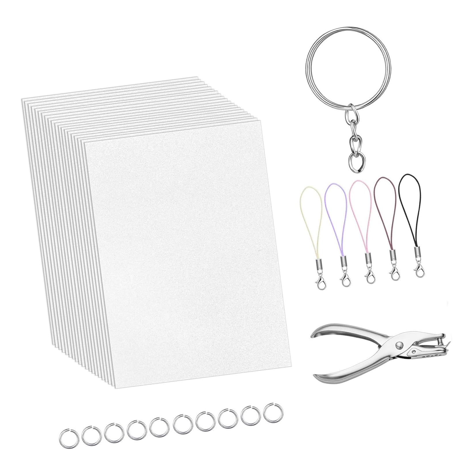 Tsophreniq 141Pcs Shrink Paper Set for Keychains Includes Hole Puncher and Colorful Sheets Permanent Keychain Components