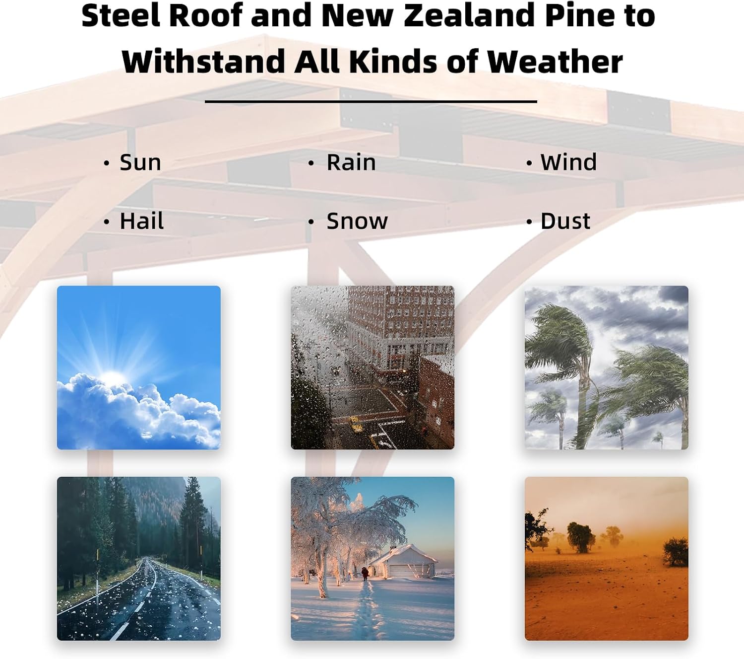 Windproof Snowproof Carport, 18.3x12.6 ft Wood Heavy Duty Garage with Metal Roof, Car Shelte Suitable for Ram Toyota Pickup SUV Trucks
