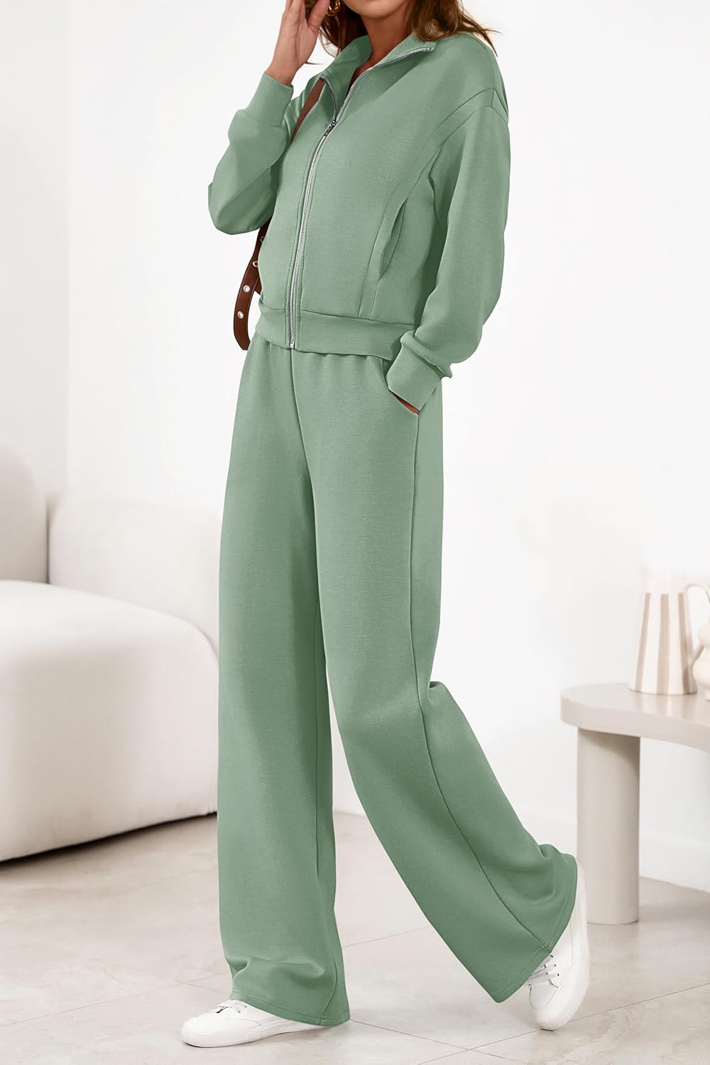 PRETTYGARDEN Womens 2 Piece Outfits Spring Sweatsuits Zip Up Sweatshirt Wide Leg Sweatpants Casual Tracksuit Lounge Sets - Image 6