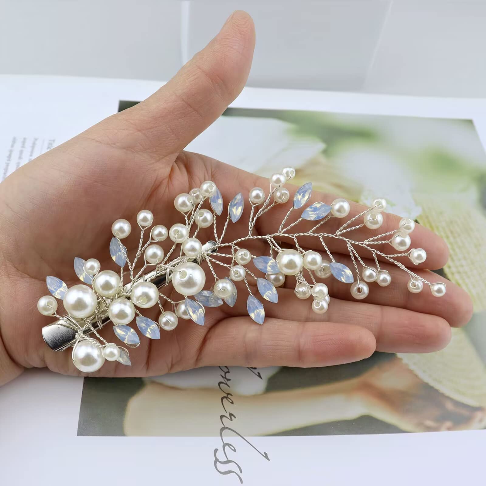 Bridal Hair Clip - Rhinestones- Bendable Amazon.com : Sppry Pearl Rhinestone Alligator Hair Clips  main image 3