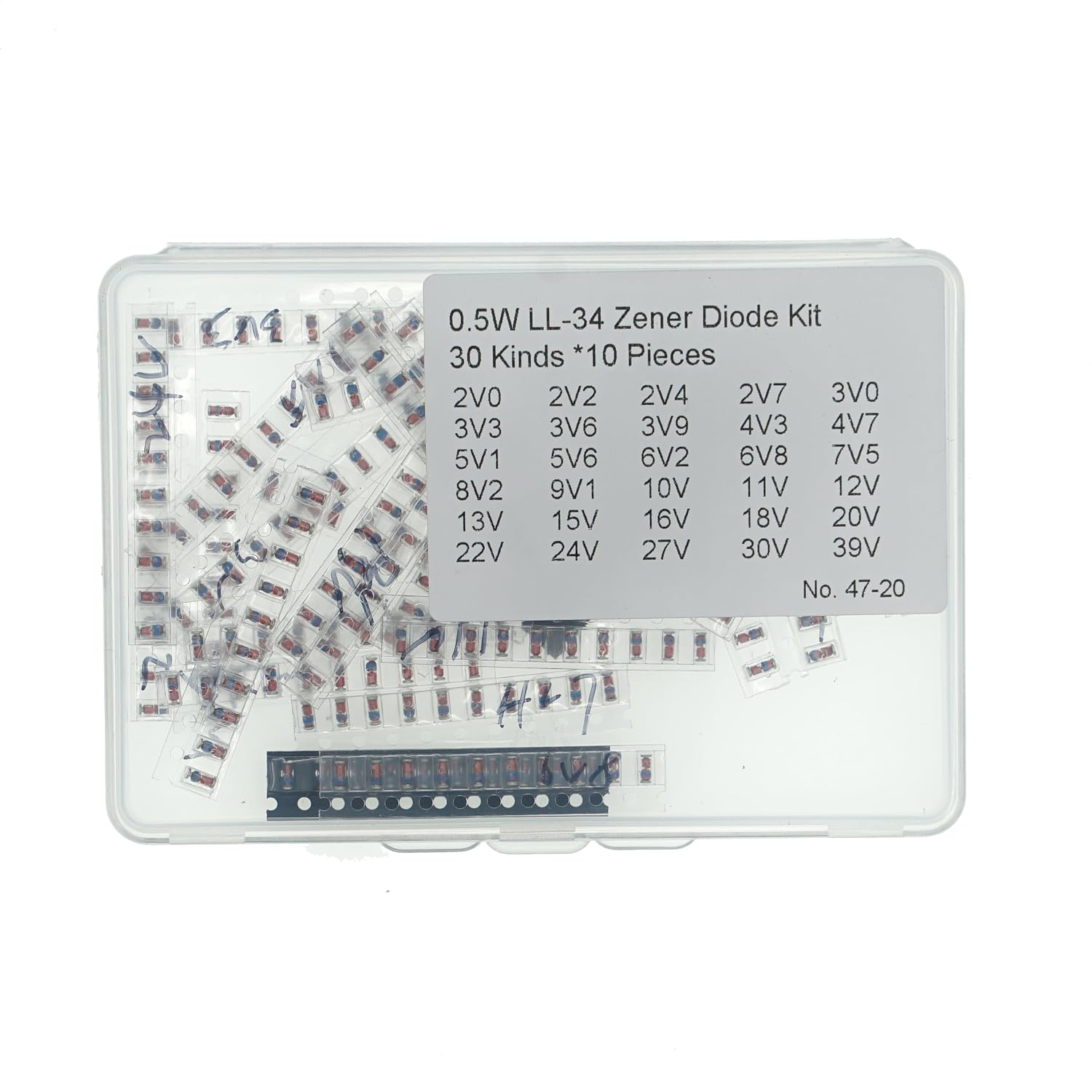 15 Values* 10=150 Pieces 0.5W SOD-123 1206 Zener Diode Kit (3V 3V3 4V7 5V1 5V6 7V5 8V2 10V 12V 15V 16V 18V 20V 24V 1N4148)