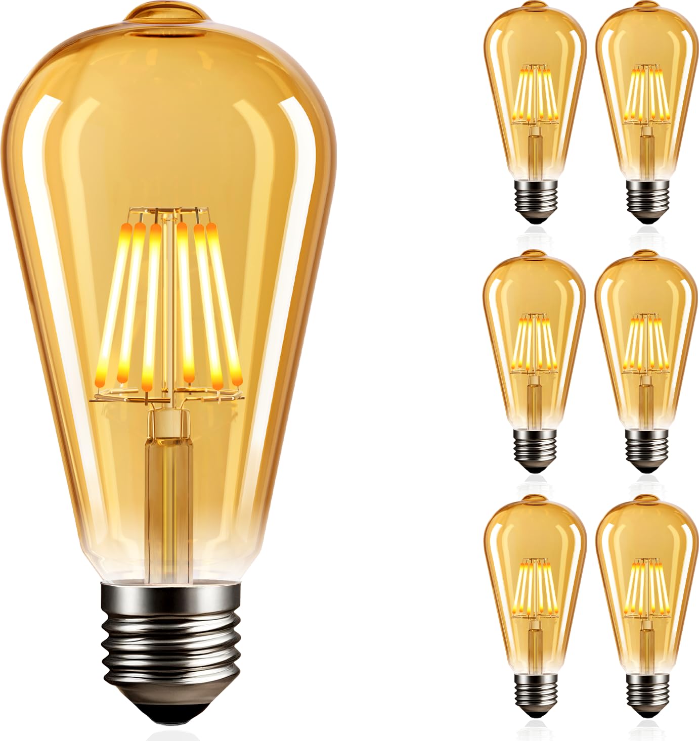 NUODIFAN Edison Vintage Glühbirne, 60W E27 Edison LED Lampe 600LM Warmweiß 2700K Retro Glühbirne Ideal für Nostalgie und Retro Beleuchtung im Haus Café Bar usw 6 Stück