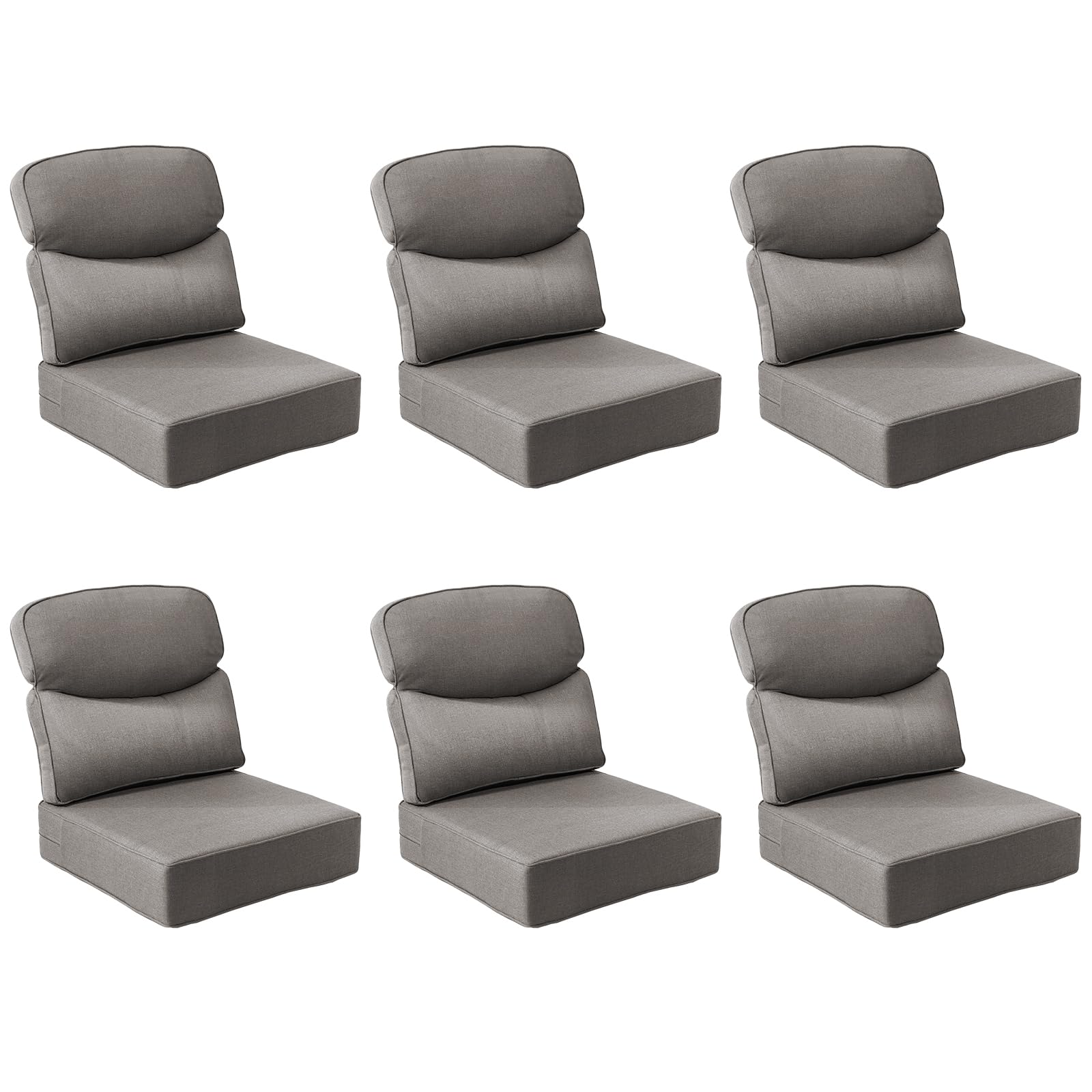 Outdoor Cushion Set for Patio Furniture, UV Resistant, Water Resistant - 6 Inch Thick Dual Layer Back Support Cushions– 24x24 Inch Patio Seat Covers for Chair/Sofa/Couch | Grey | 6-Pack |