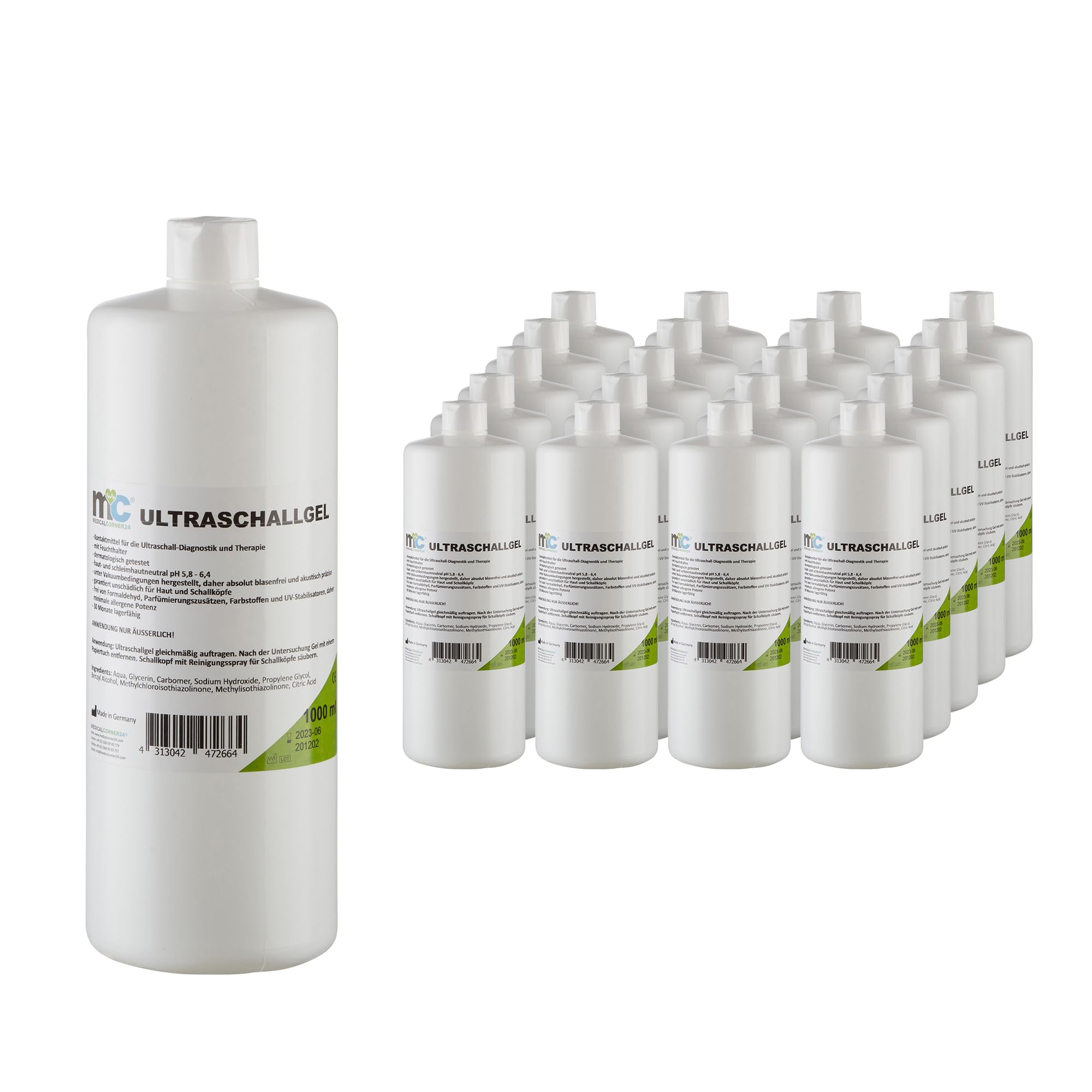 Medicalcorner24 Ultraschallgel, Sonographiegel, Kontaktgel, Leitgel, 20 x 1 Liter Flasche, 20 x 1.000 ml