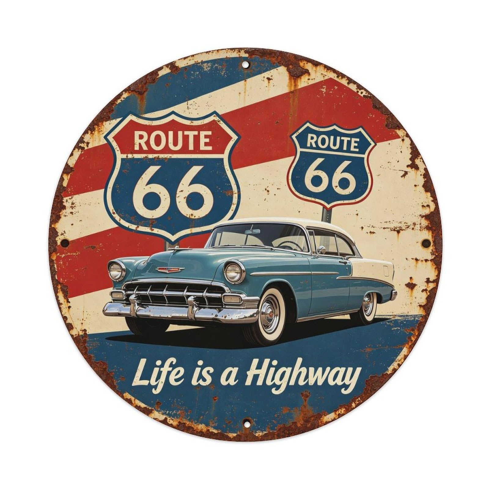 Vintage Route 66 Life Is A Highway Metal Tin Sign Plaque