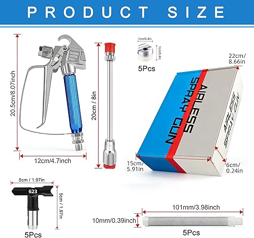 Miniatura 2 de 3600 PSI High Airless Paint Sprayer Gun with Nozzle Guard and 5 Spray Nozzle Tips (211, 313, 415, 517, 623) & 5 Airless Paint Sprayer Gun Filters &