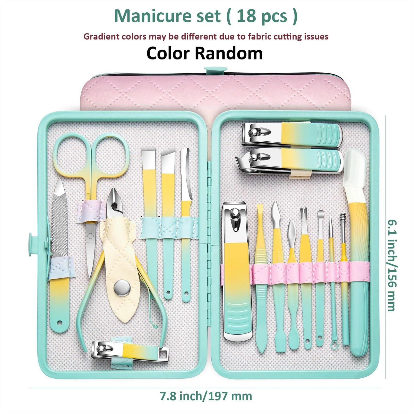 Kit de cortaúñas Juego de cortaúñas de Acero Inoxidable de 7 a 18 Piezas con Bolsa Plegable, Kit de manicura, Tijeras, Herramienta de Maquillaje y Belleza Set de manicura(18 pcs)