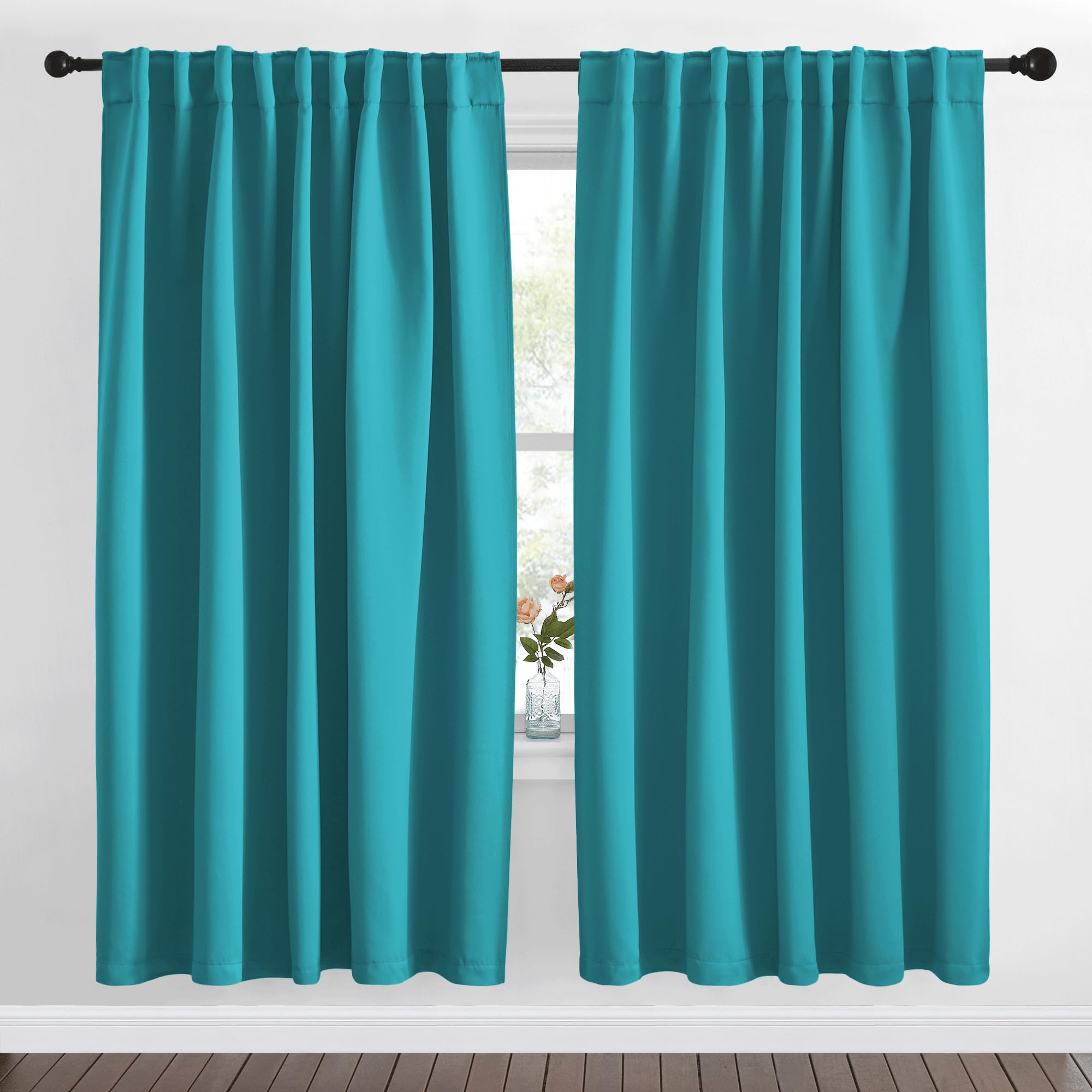 NICETOWN Blackout Curtain Panels Window Draperies - (Peacock Teal Color) 62x72 inch, 2 Pieces, Insulating Room Darkening Blackout Drapes for Bedroom,