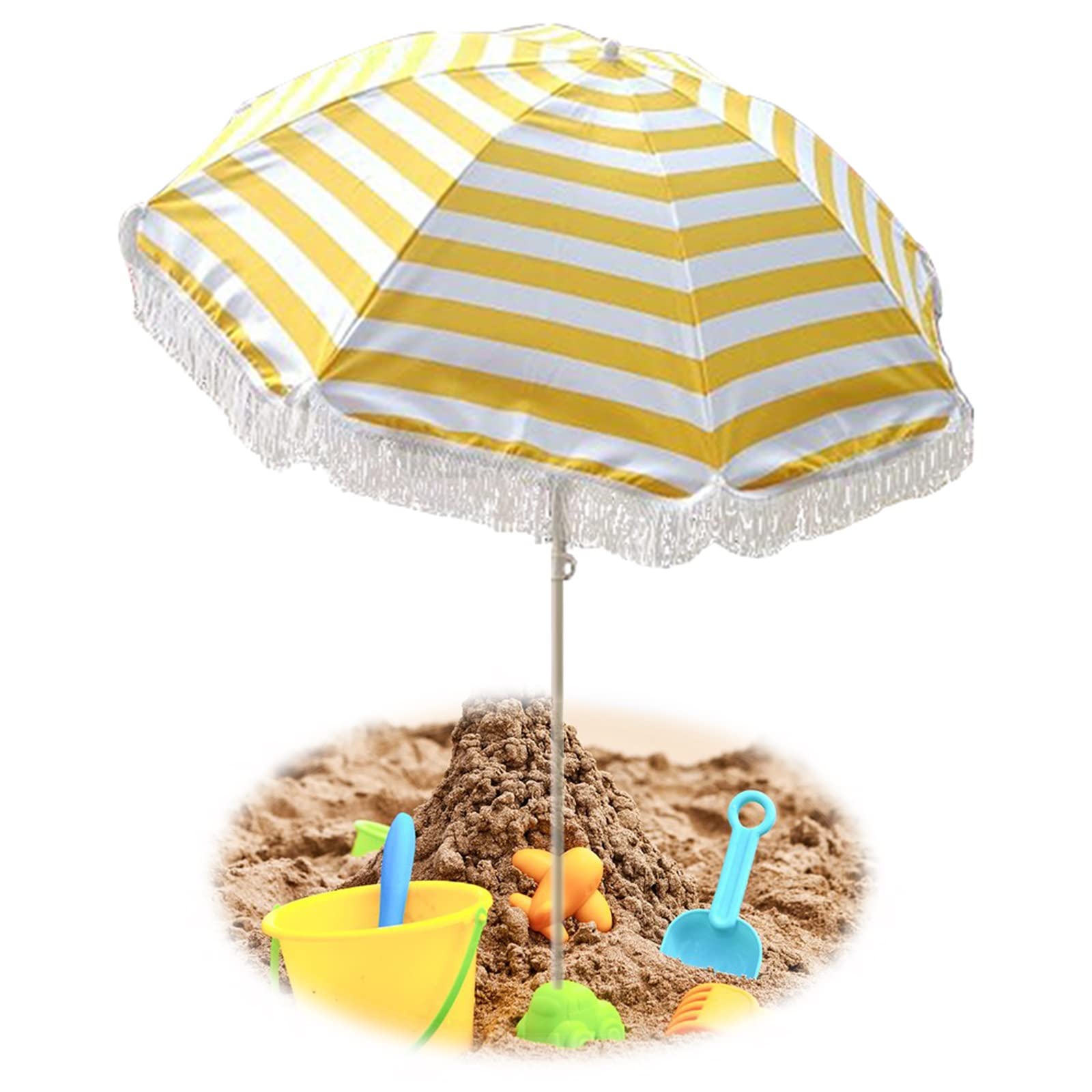 Beach parasols, Garden Patio Tilting Parasol, 1.8M Yellow & White Beach Umbrella